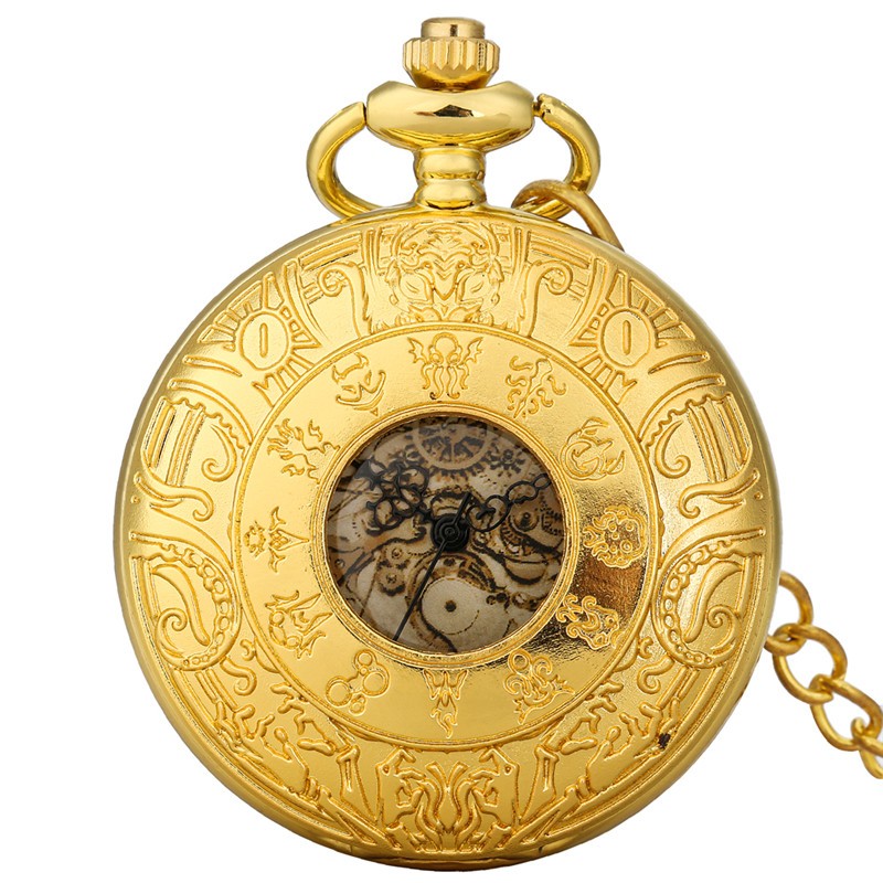 Steampunk Gear Quartz Pocket Watch Multi-Style Choose Color & Design Chain Gift