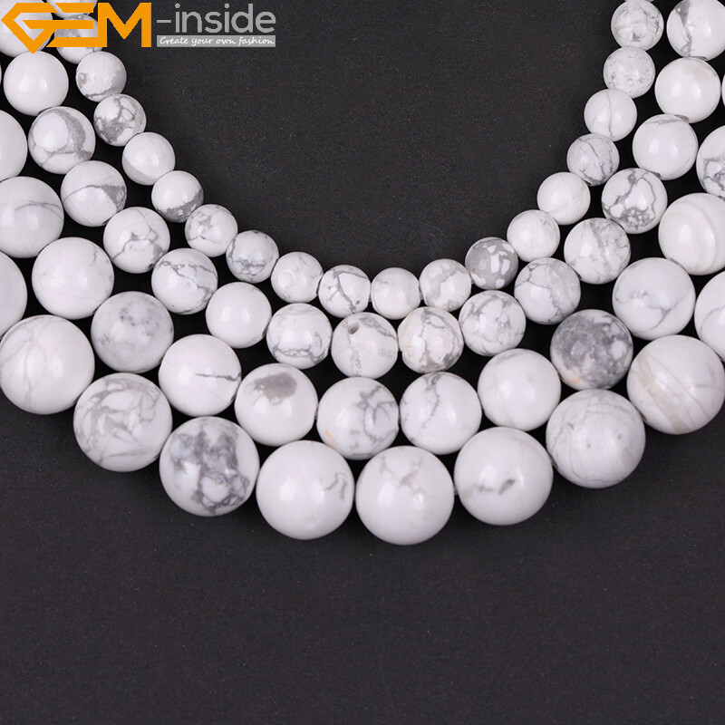 Natural White Howlite Stone Round Beads For Jewelry Making 15″ 2mm Big Hole 10mm