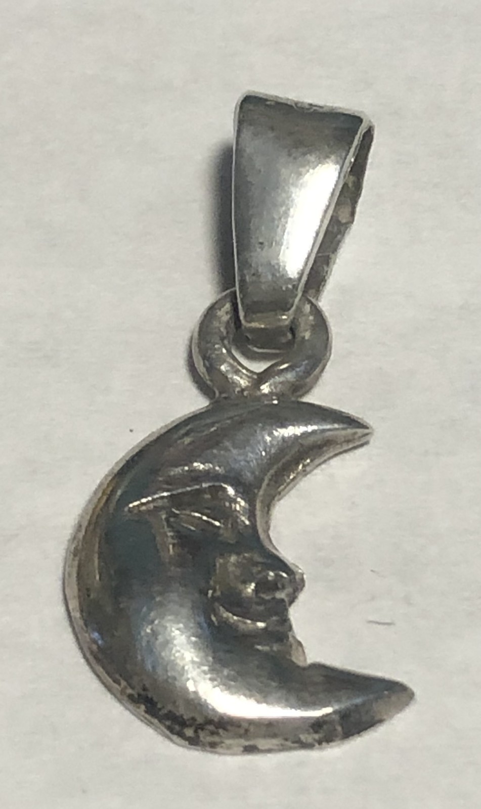 Sterling Silver 925 Crescent Moon Man-In-The Moon Pendant With Sterling Bail