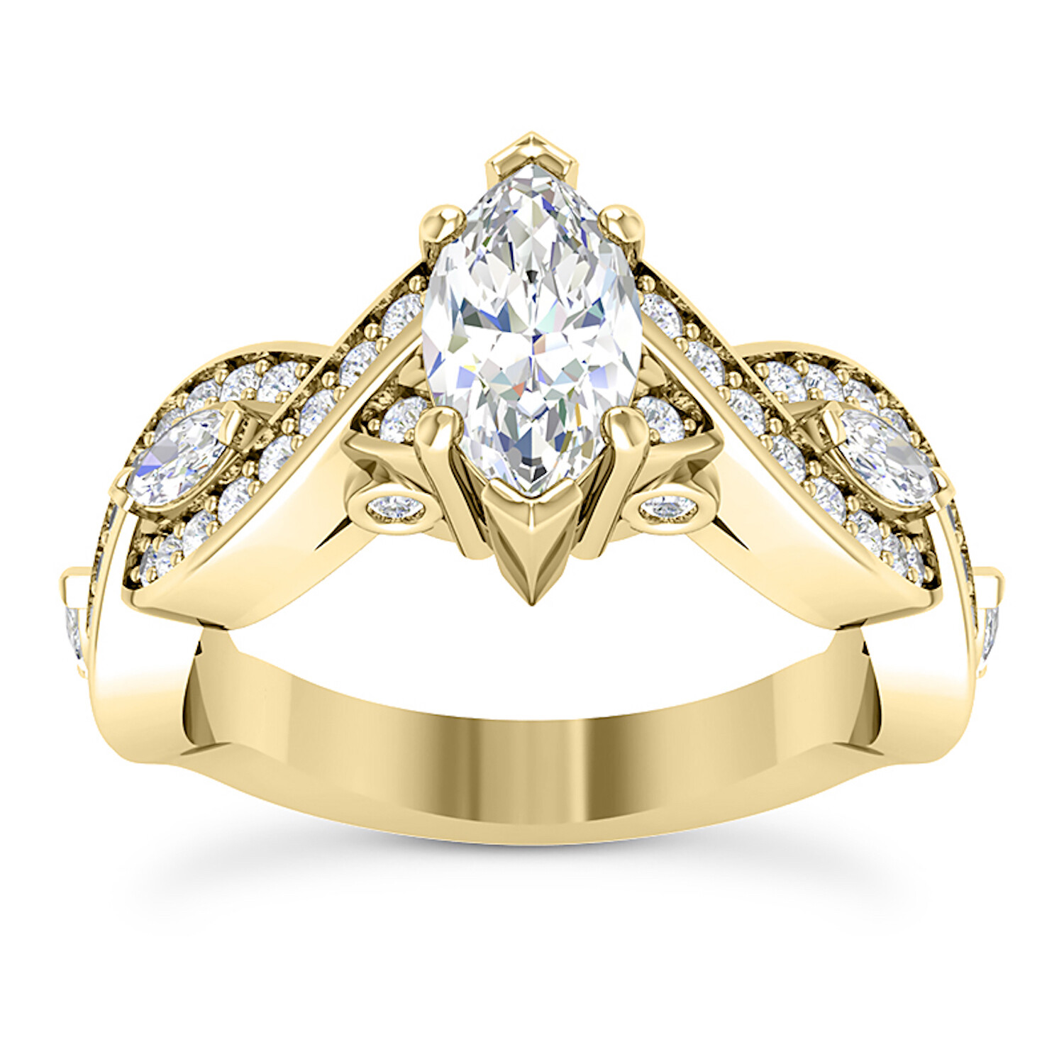 1.75CTW Real Diamond Marquise Moissanite Twisted 18K Real Gold Engagement Ring