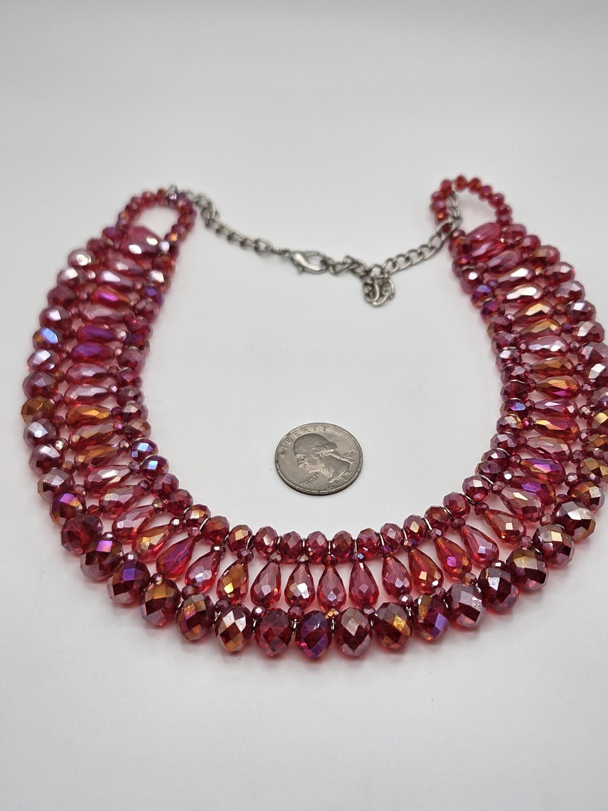 Red Crystal Glass Collar Bib Wide Necklace
