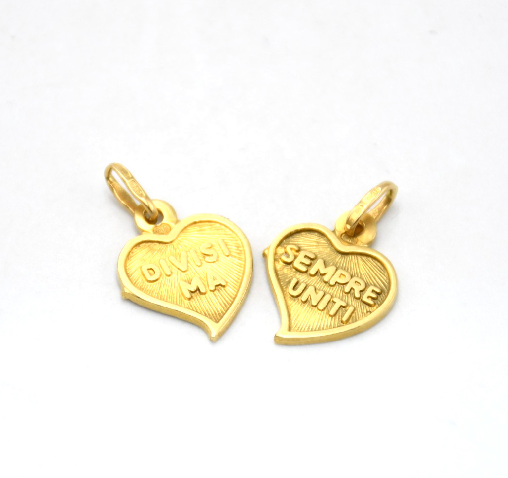 Unoaerre 18K Yellow Gold Vintage Heart Charms “Divided But Always United”