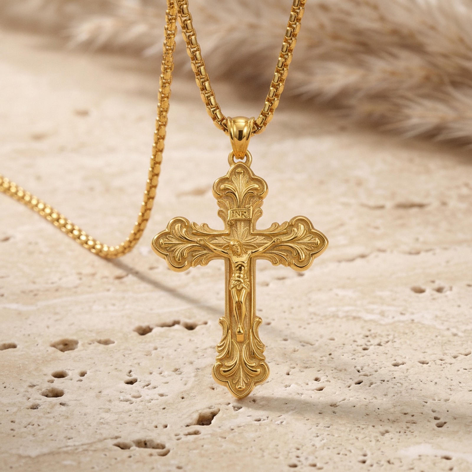 Artemis Sterling Silver Crucifix Pendant Oxidized Antique Catholic INRI Unisex