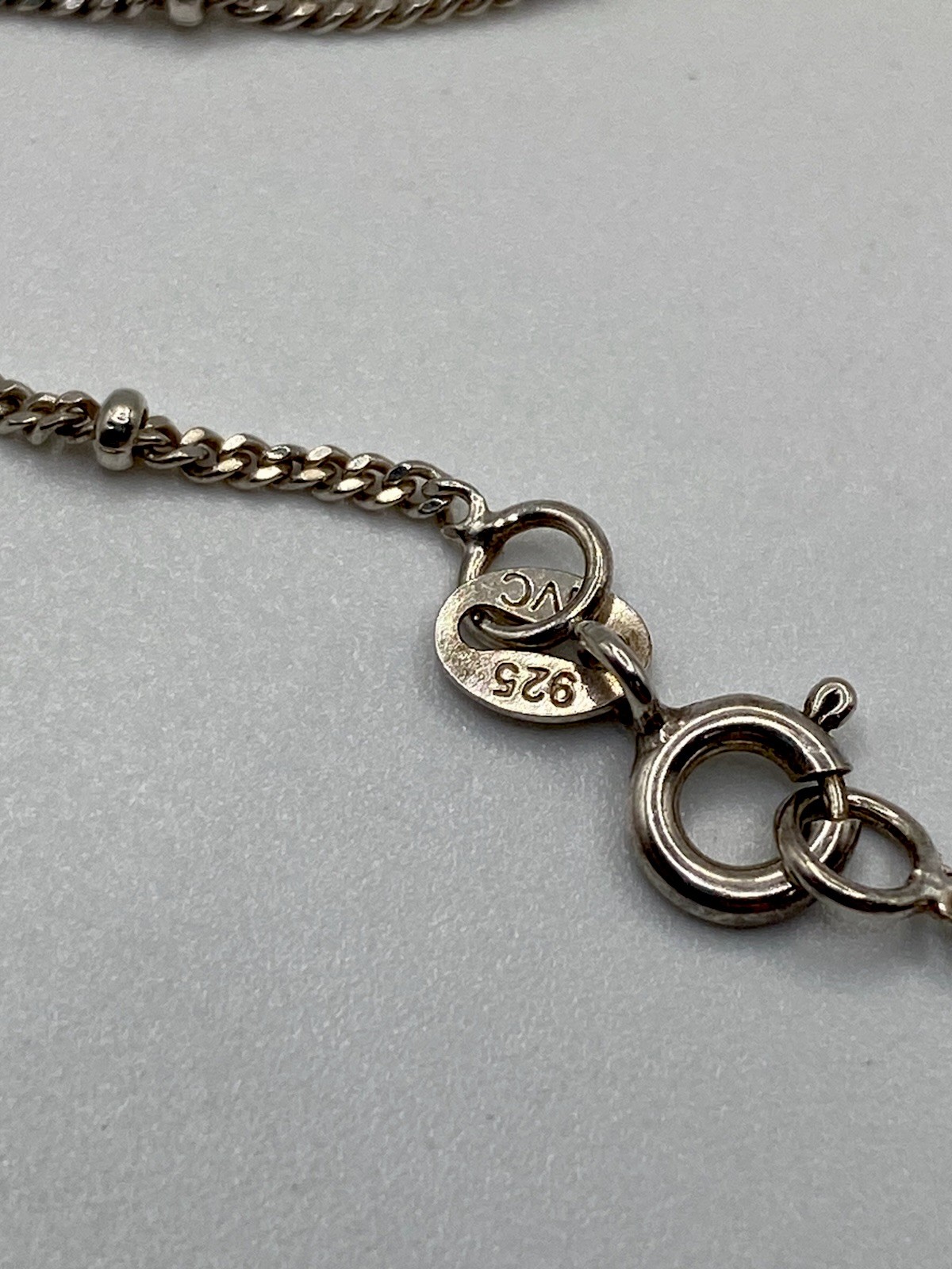 NVC 925 Sterling Initial “P”Diamond Disc Pendant Beaded Station Chain Necklace