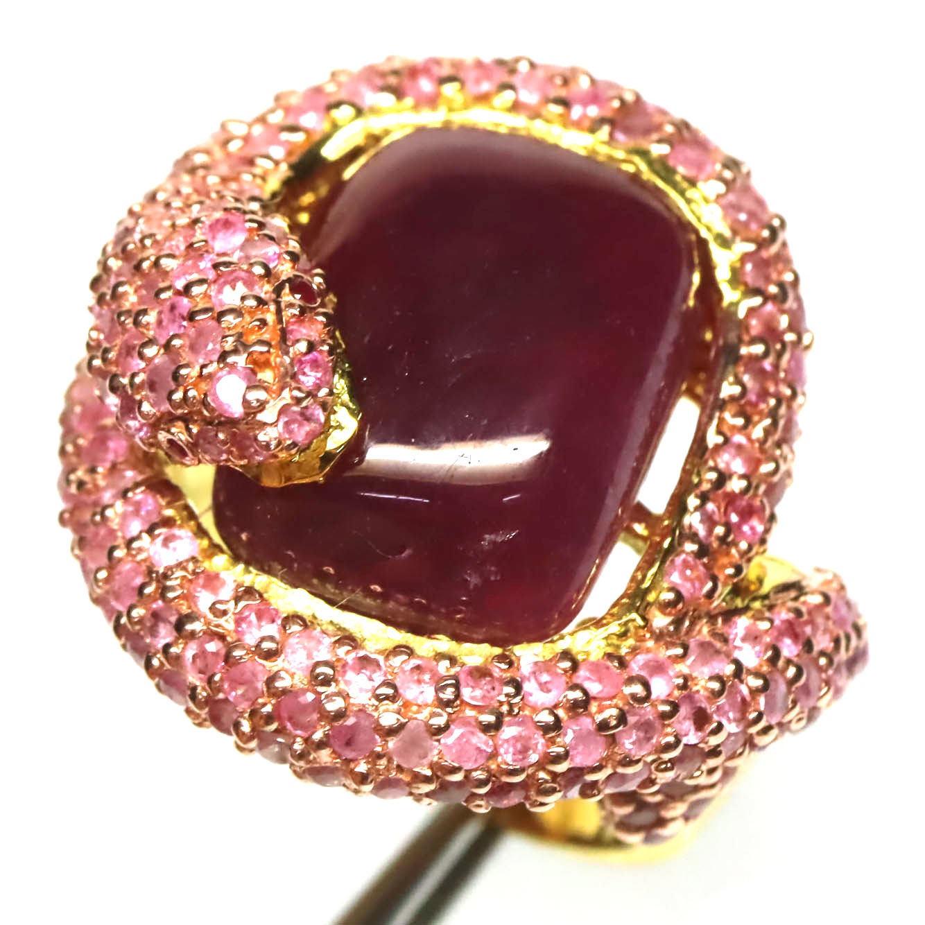 925 Sterling Silver 11 x 15 mm. Red Ruby & Pink Sapphire Ring Size 6.5