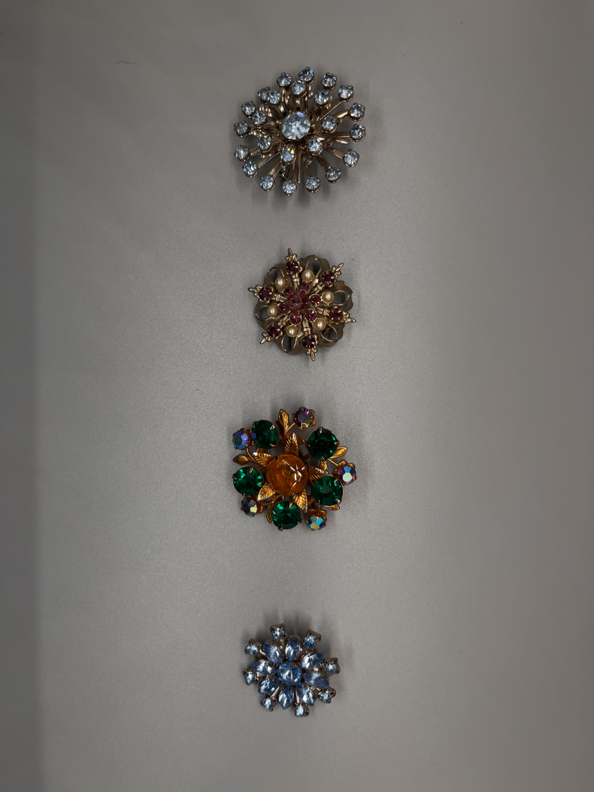 Lot of 4 Vintage Rhinestone Brooches — Costume Jewelry Collection
