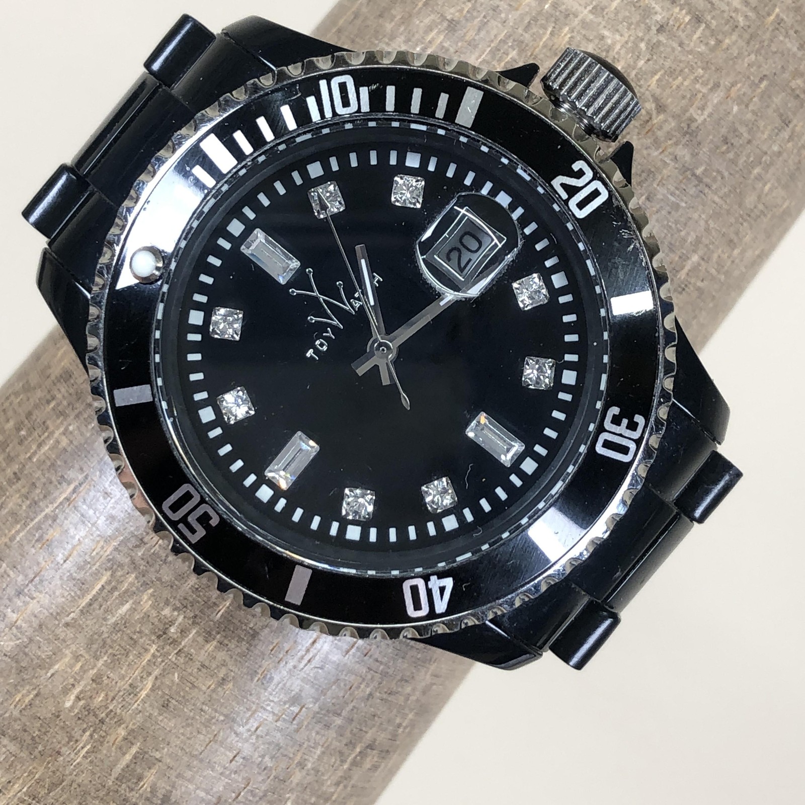 ToyWatch Watch Mens 41mm Black Dial Date Crystal Markers Black Plastic