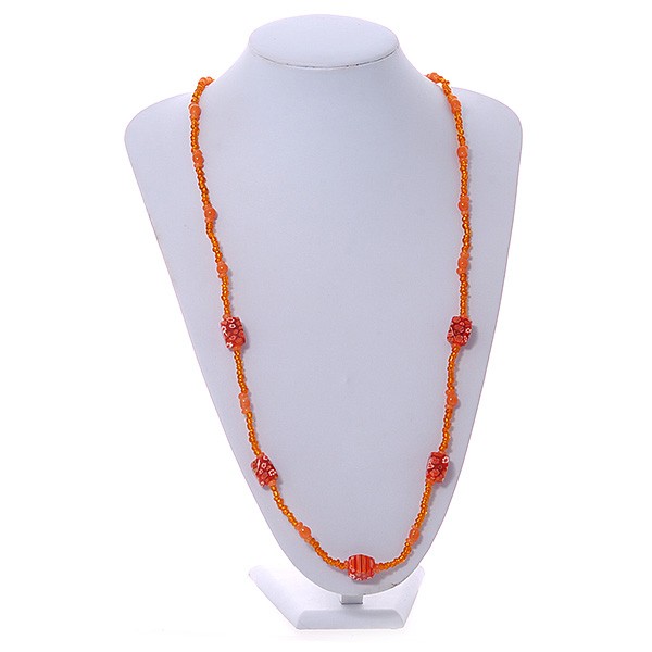 Orange Glass/ Ceramic Bead Long Necklace – 82cm Long