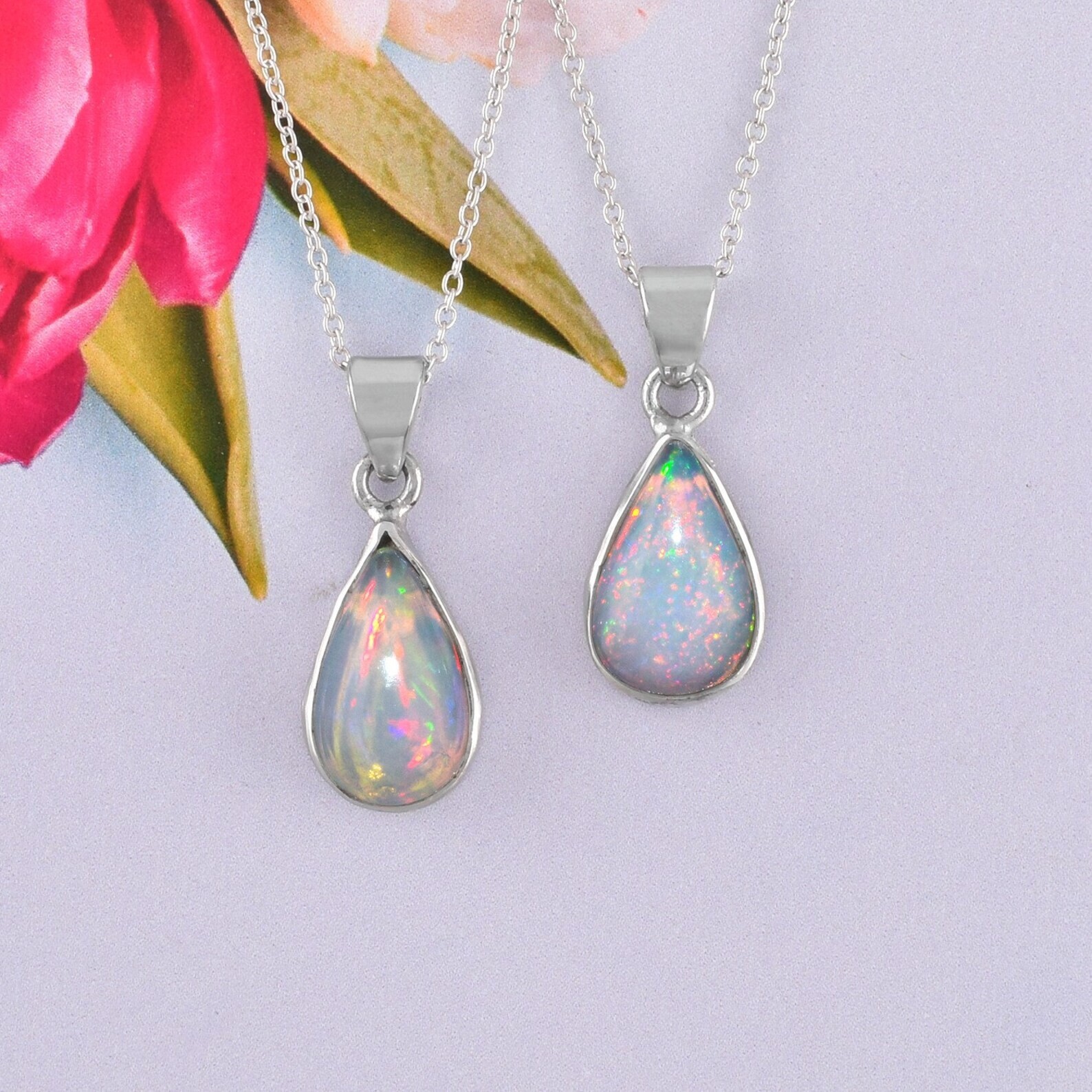 AA Ethiopian Fire Opal Crystal Dainty Bezel Pendant Necklace for Women Best Gift