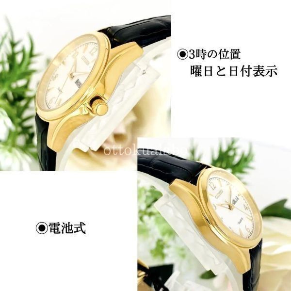 New CITIZEN Quartz Women’s Watch Made in Japan Leather Band Black Gold Cream Day