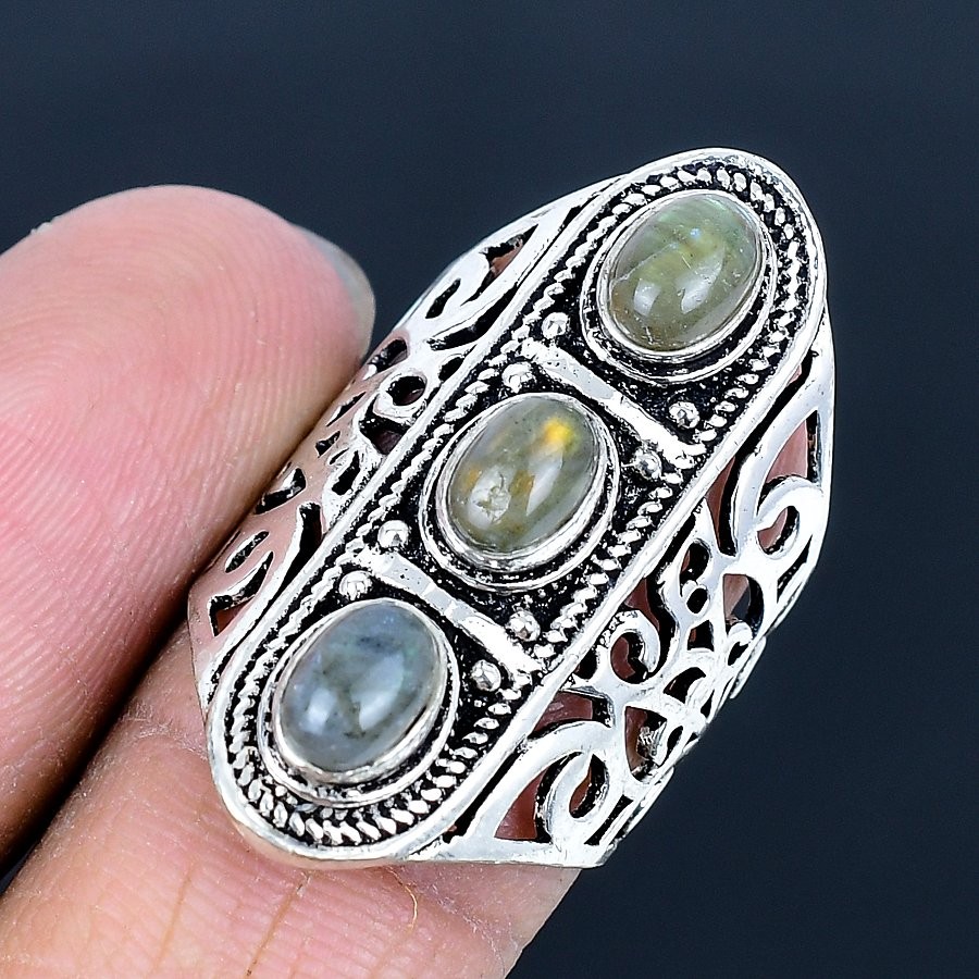 Labradorite Handmade 925 Sterling Silver Jewelry Ring US Size 7.5