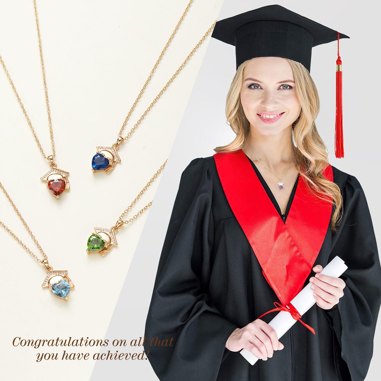 2026 Graduation Gift Birthstone Necklace Gold High School College Jewelry