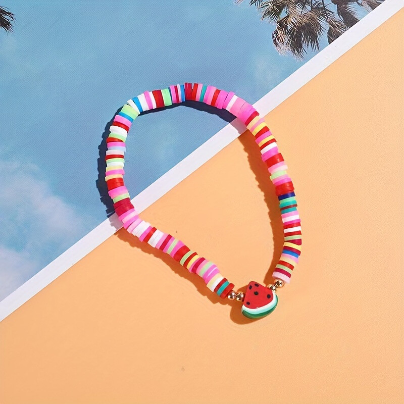 24 Pcs Fruit Clay Bracelet Set Handcrafted Stackable Colorful Beaded Jewelry