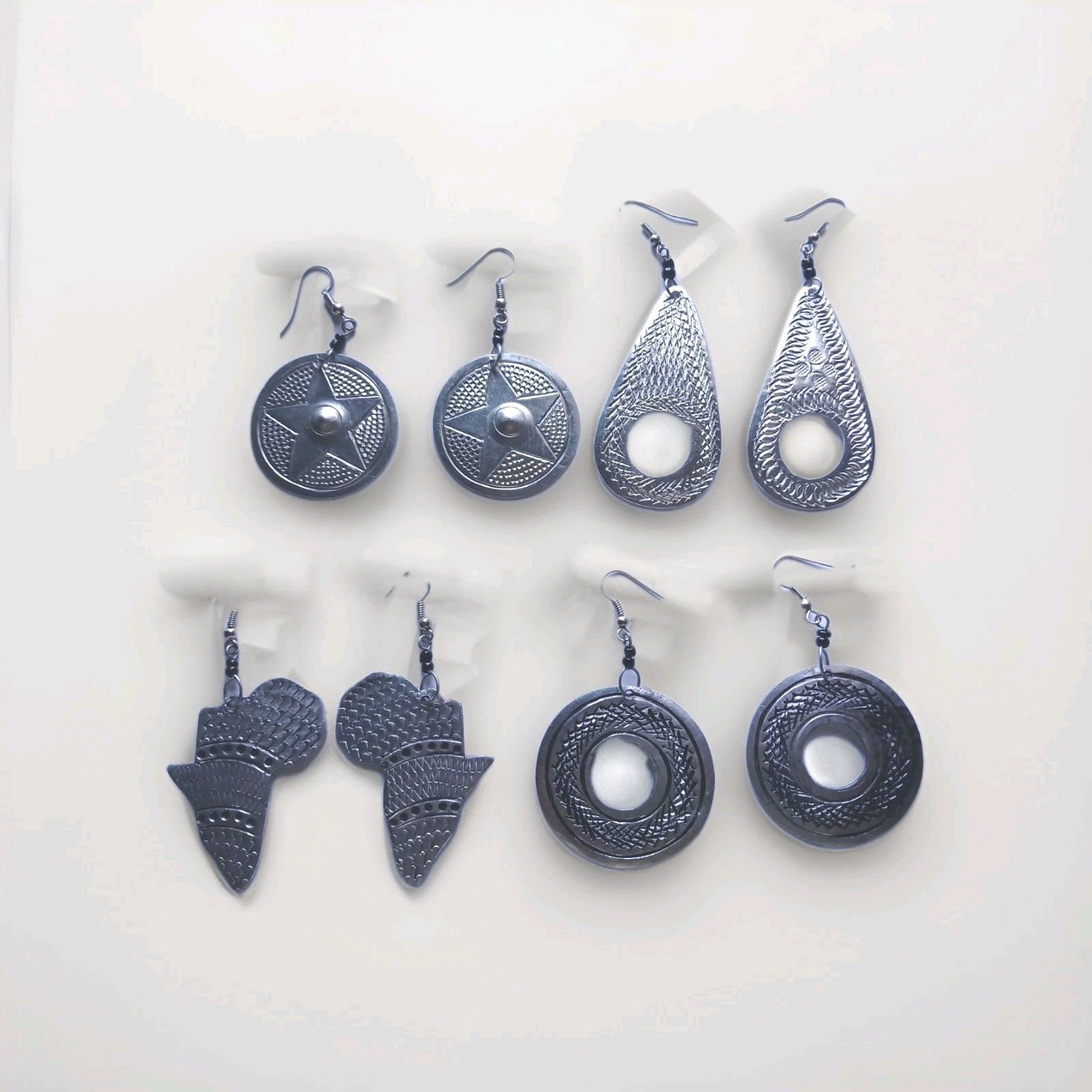 Small Sized Recycled Aluminum Silver Earrings Made In Nairobi Kenya-4 Pairs