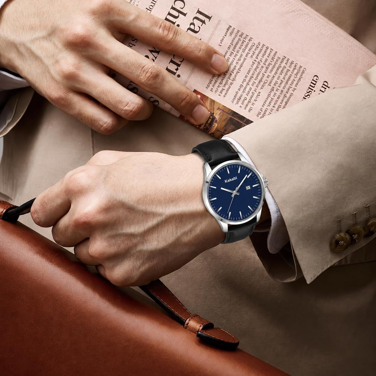 Kakabi Watches for Men, Minimalist Fashion Mens Leather K7303S-BlackBlue-P