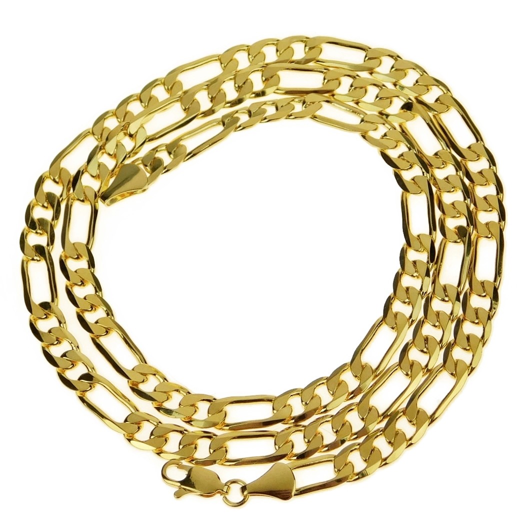 Mens 18k Gold Plated Figaro Link 24″ Inch Long x 6.5MM Wide Chain Necklace