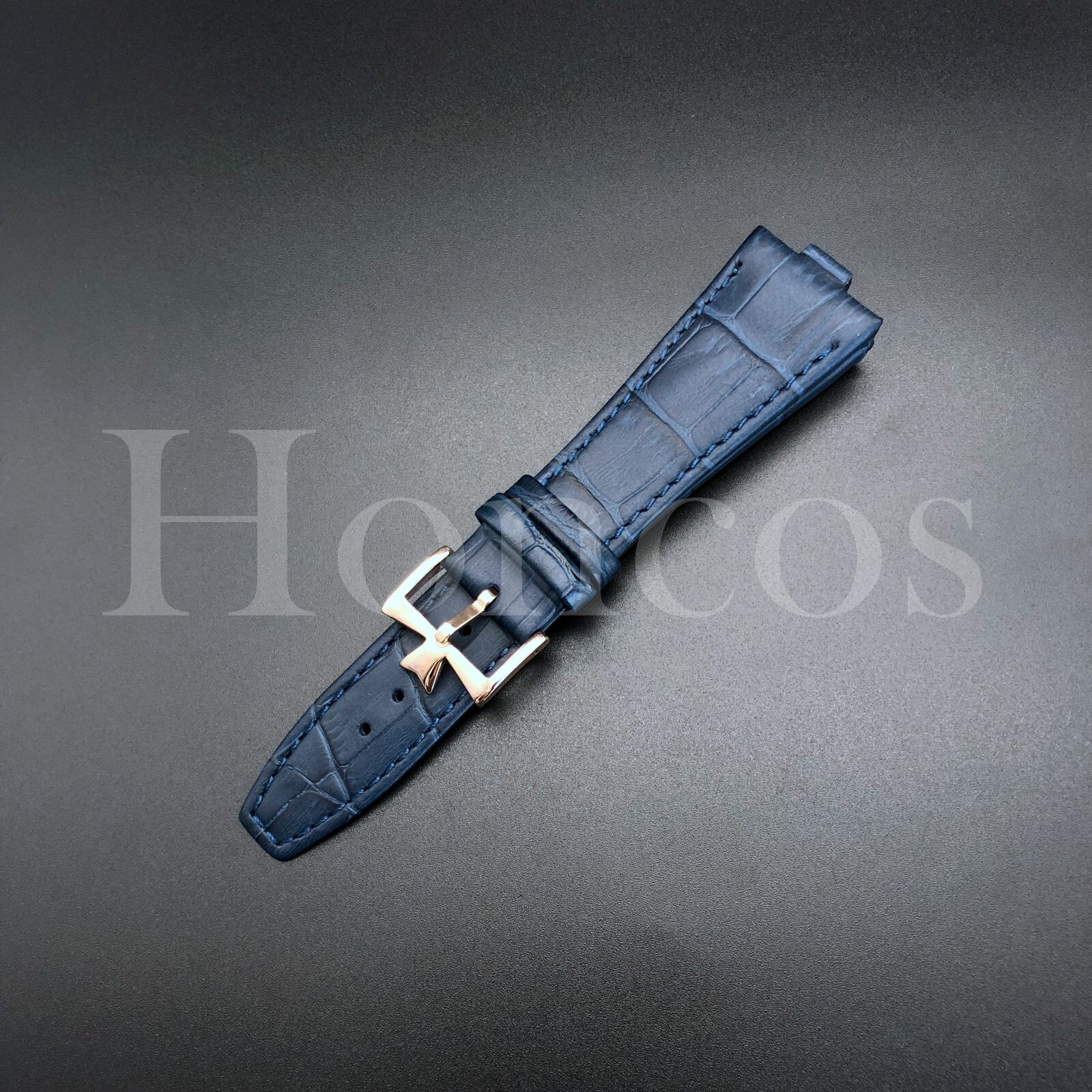 26X18MM D/Blue Genuine Leather Watch Strap Band Fits For VC Overseas Rose Buckle