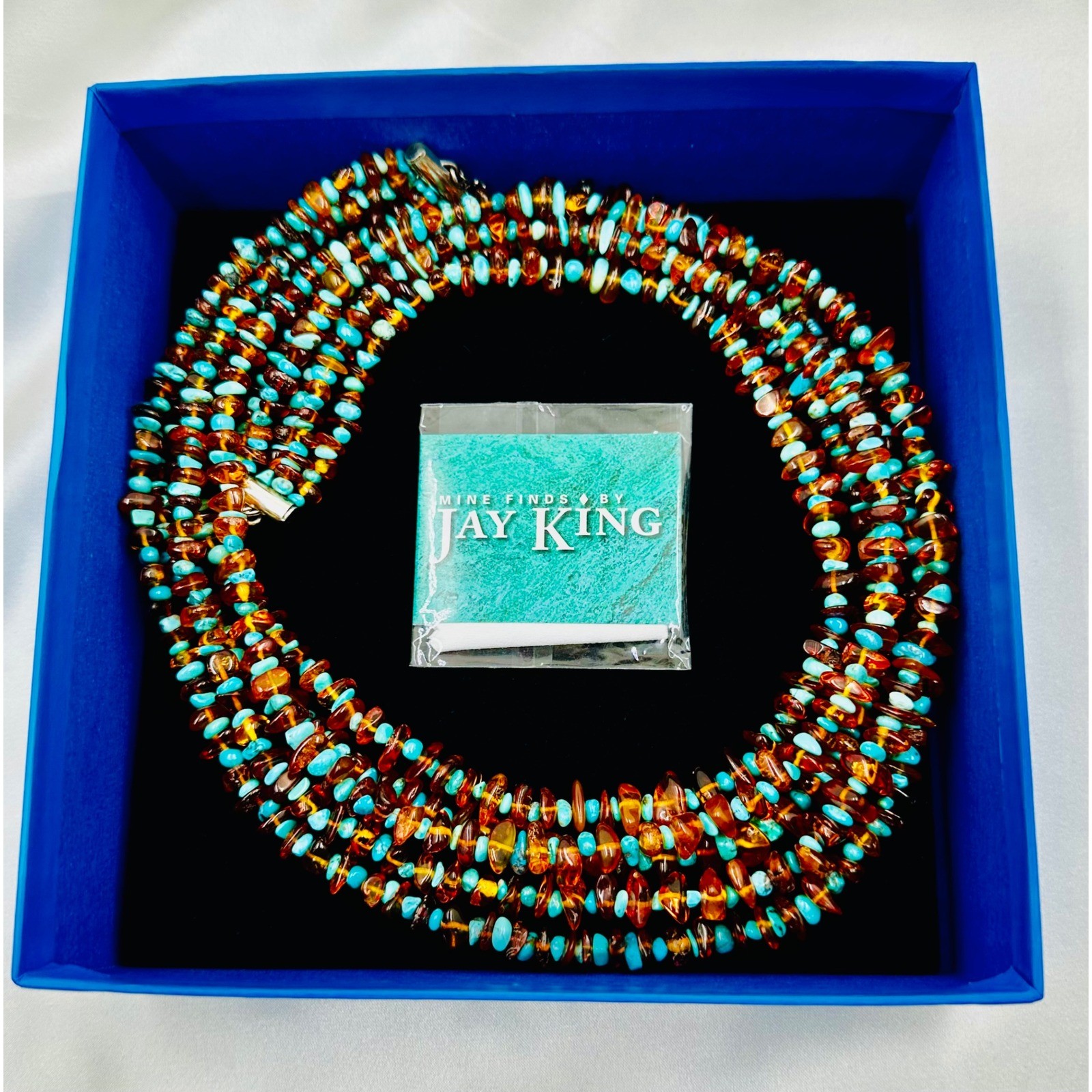 Jay King Mine Finds Sterling Silver Amber and Turquoise 5 Strand Necklace 925