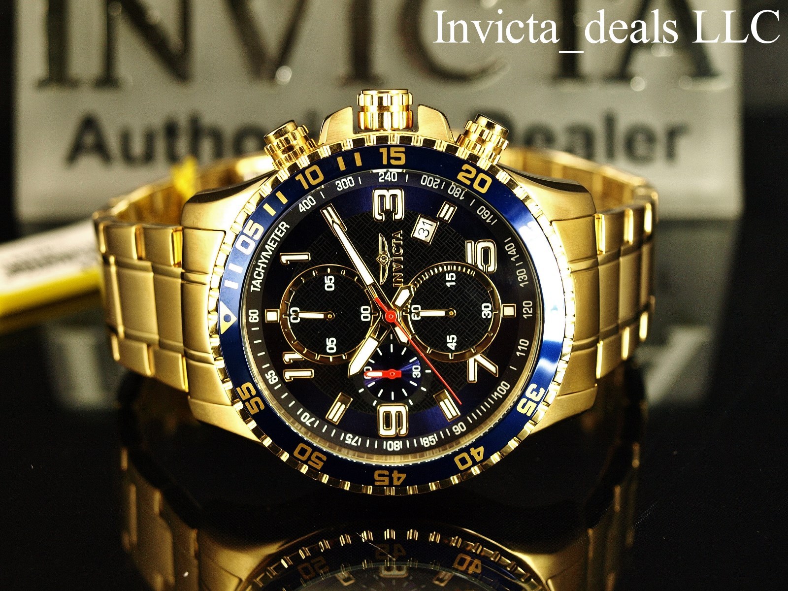 Invicta Men’s 45mm Specialty Chronograph 18K Gold Plated Blue Dial SS Watch