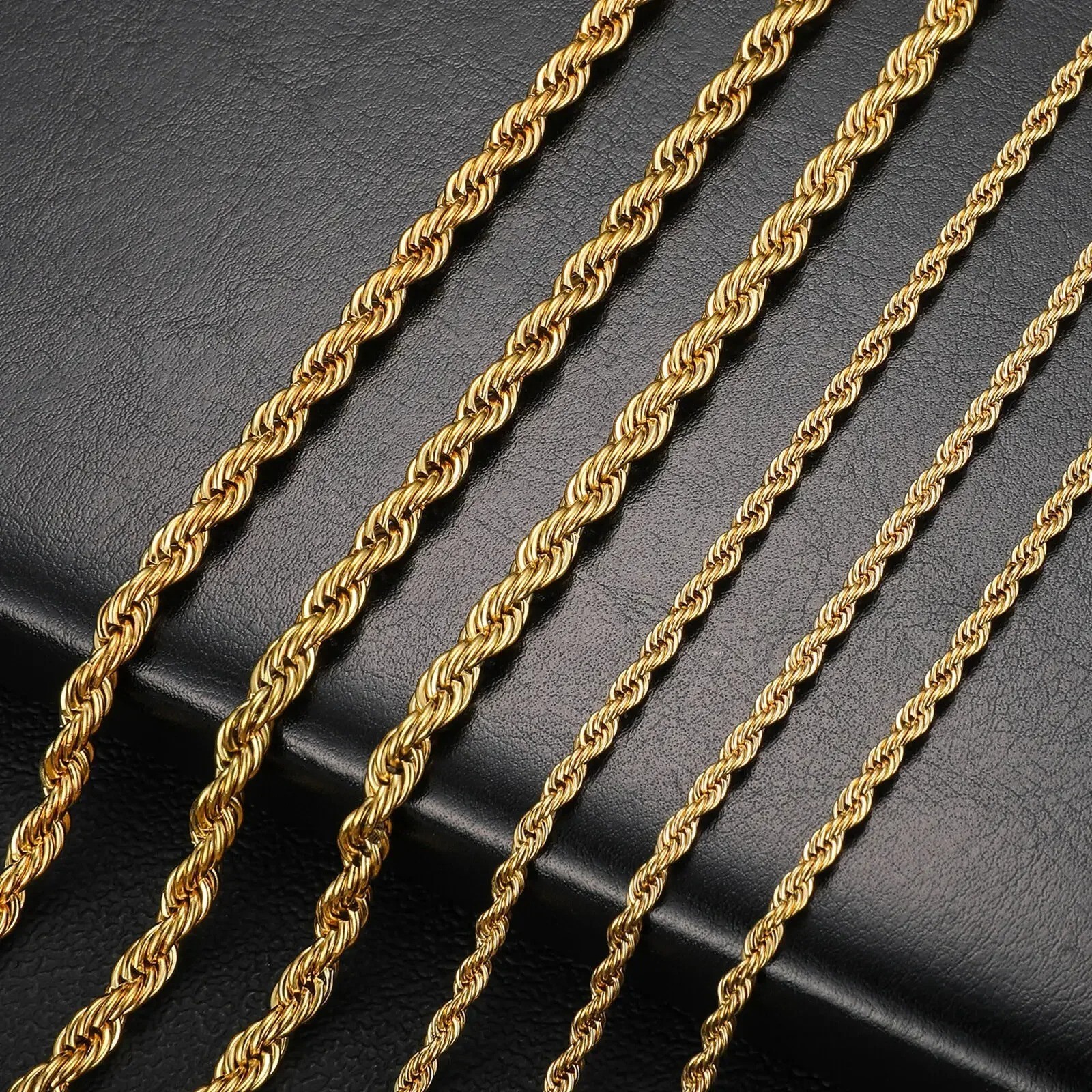 18K Gold Filled Italy Rope Necklace Heavy Solid Chain 2mm 3mm 4mm 5mm 6mm