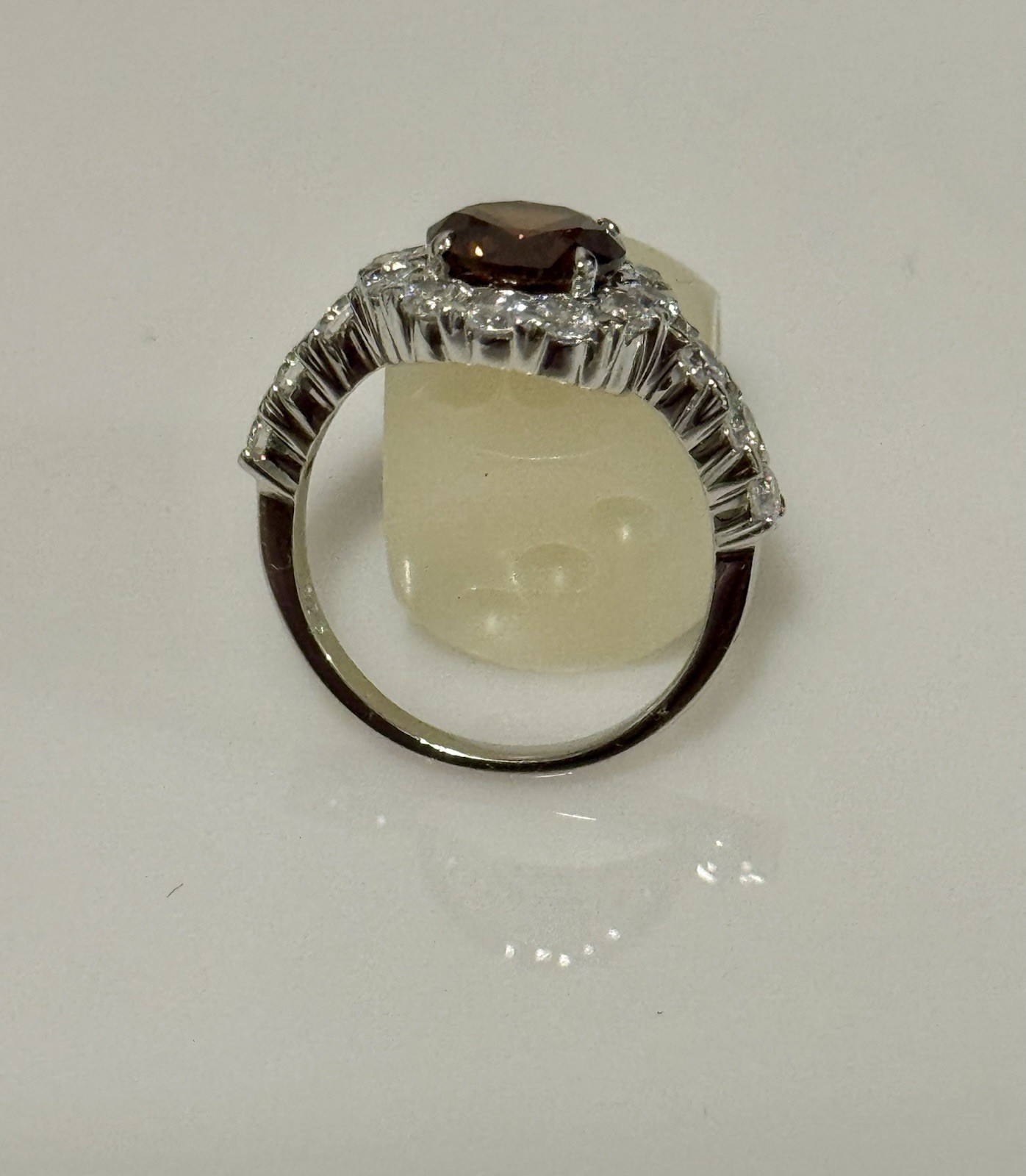 Cognac Brown/red Zircon Ring Size With Cz Accent Stones Sterling Silver Rhodium
