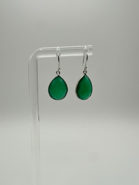 Faceted Emerald Teardrop Pear Dangle Earrings Sterling Silver 10ct TWT Tested