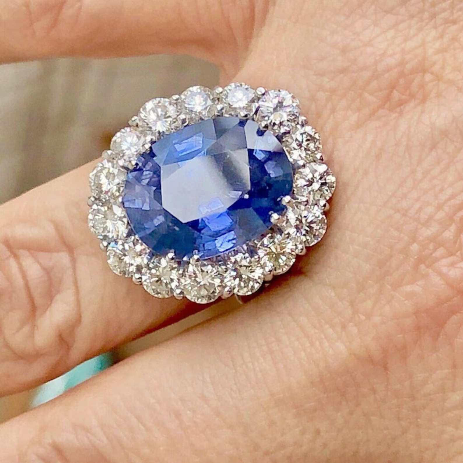 5.80 Ct Oval Cut Natural Sapphire Diamond Engagement Ring 14K White Gold Size 8