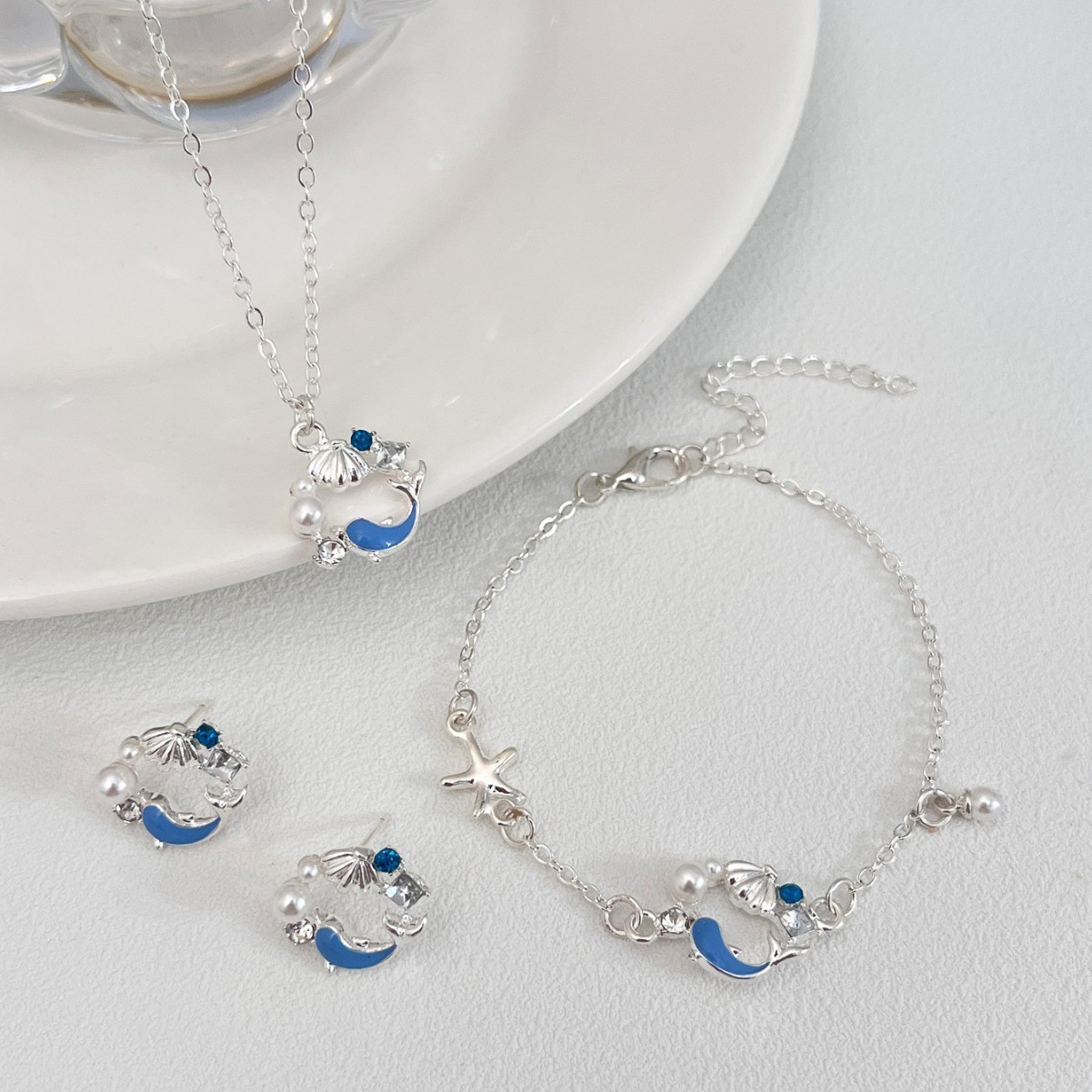 3pcs Ocean Vacation Style Pearl Shell Bracelet Necklace Earring Set BohoJewelry