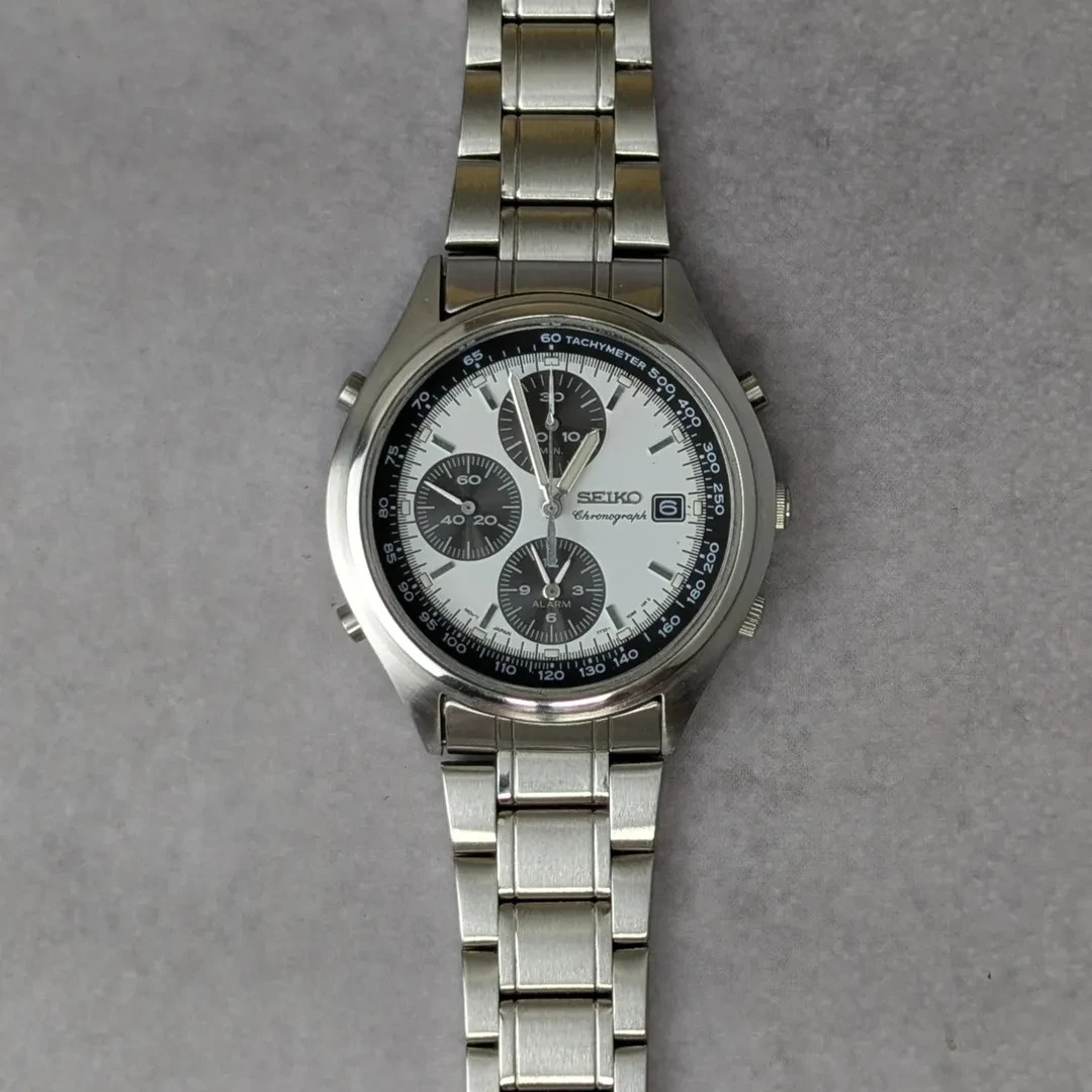 Rare Seiko Panda Dial Chronograph Alarm Quartz 7T32-7C60 Vintage 1988s Watch Men