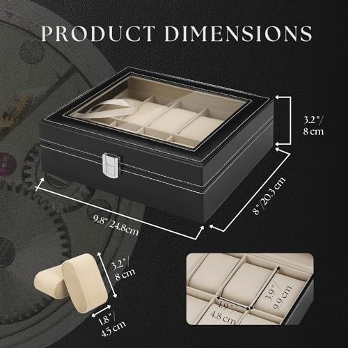 Watch Box Organizer for Men and Women – 10 Slot Watch Storage Box with Top