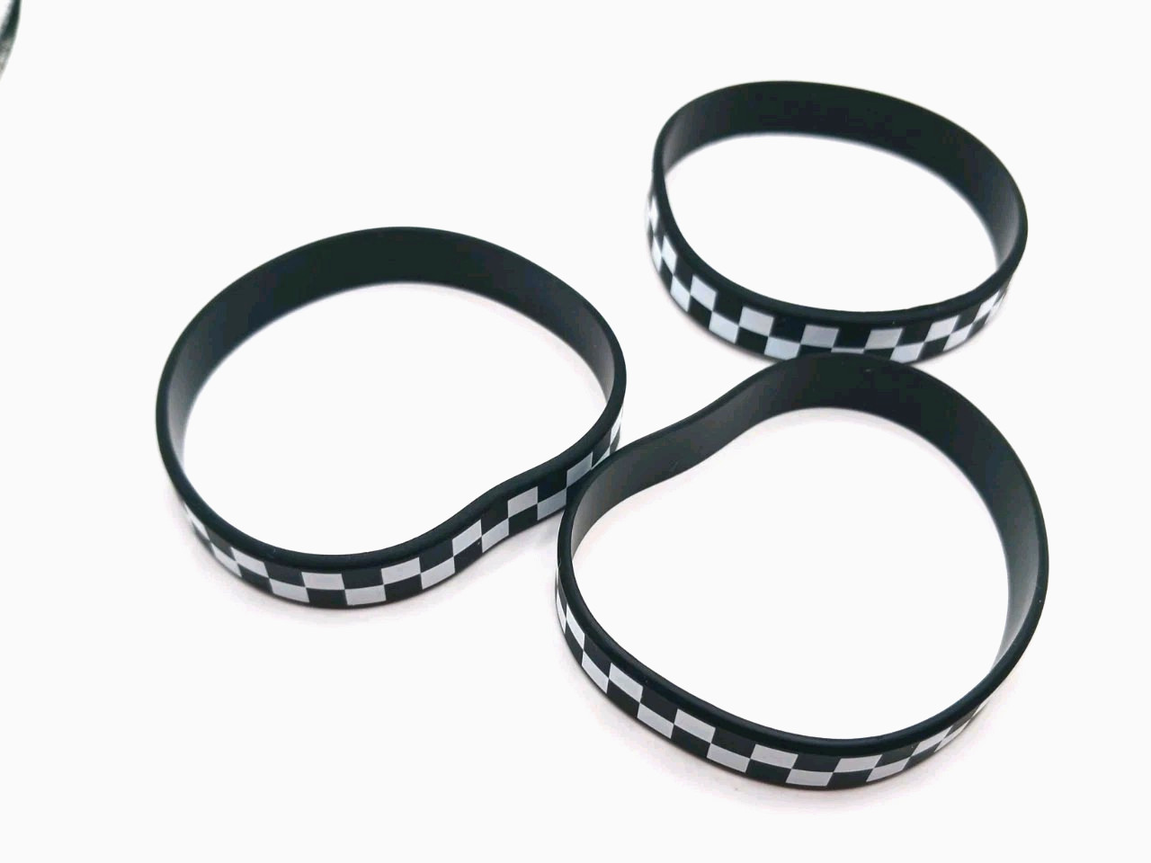 Skater Black + White Checkered Silicone Wristbands Lot Of THREE New