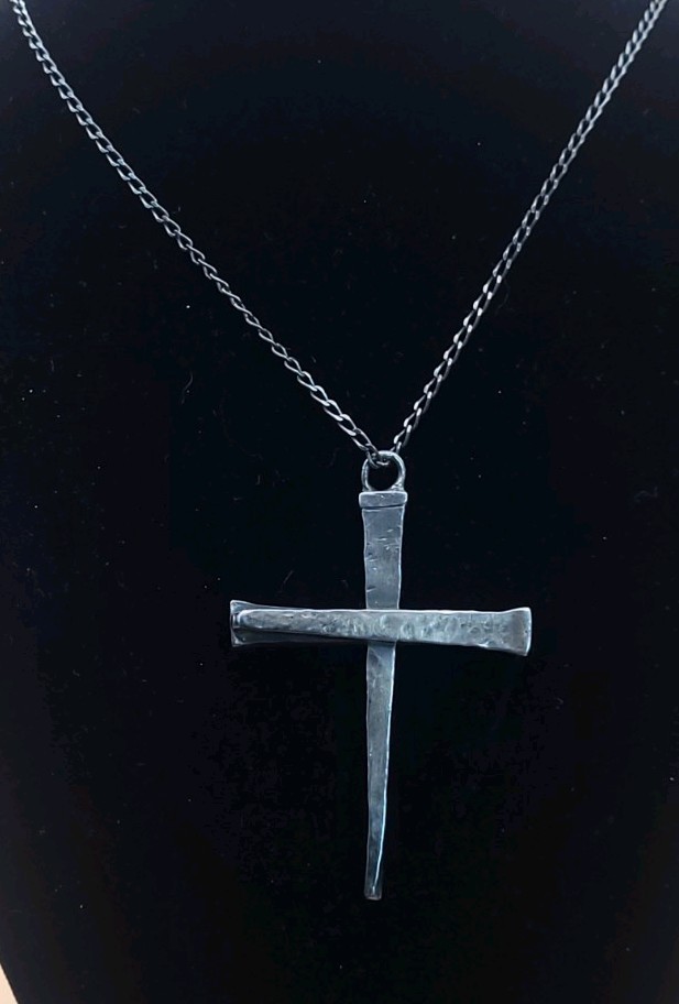 Sterling 925 Brutalist John-John Forged Nails Cross Necklace AGI 925 18″ Chain