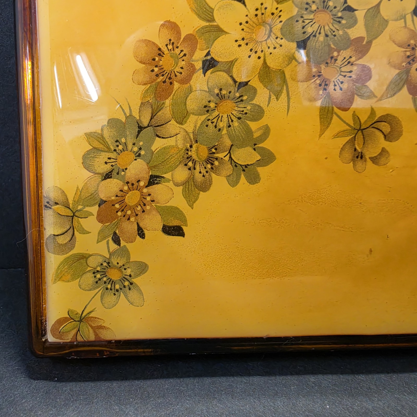 Vintage 1970s Mustard Yellow Floral Lucite Acrylic Jewelry Box Valet Tray…