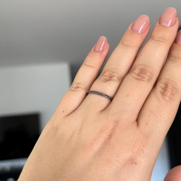 Half Eternity Stackable Band 0.50Ct Real Black Moissanite 14K Black Gold Plated