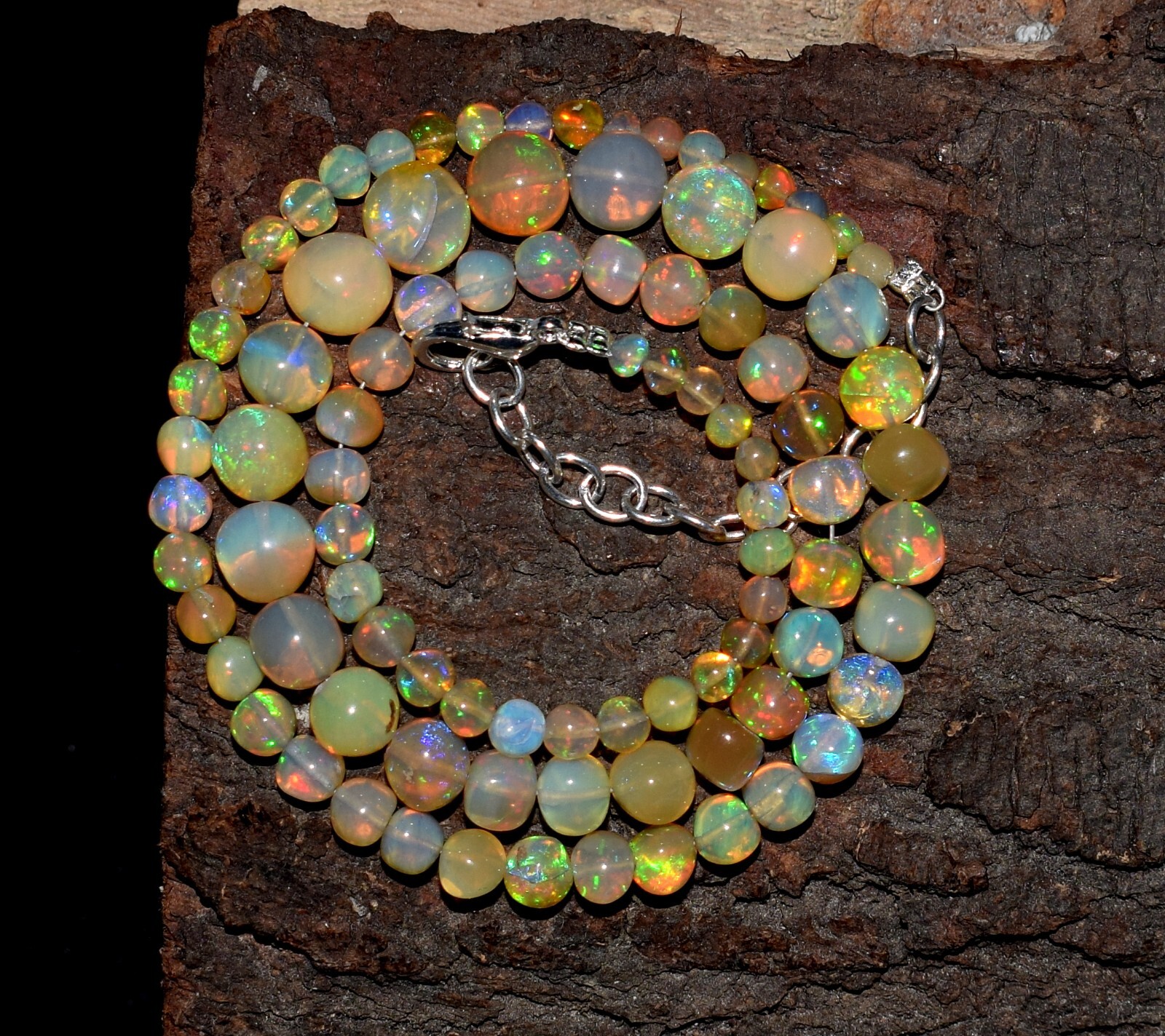 16″Natural Ethiopian Opal Wello Fire Opal Gemstone Beads Necklace Jewelry F3885