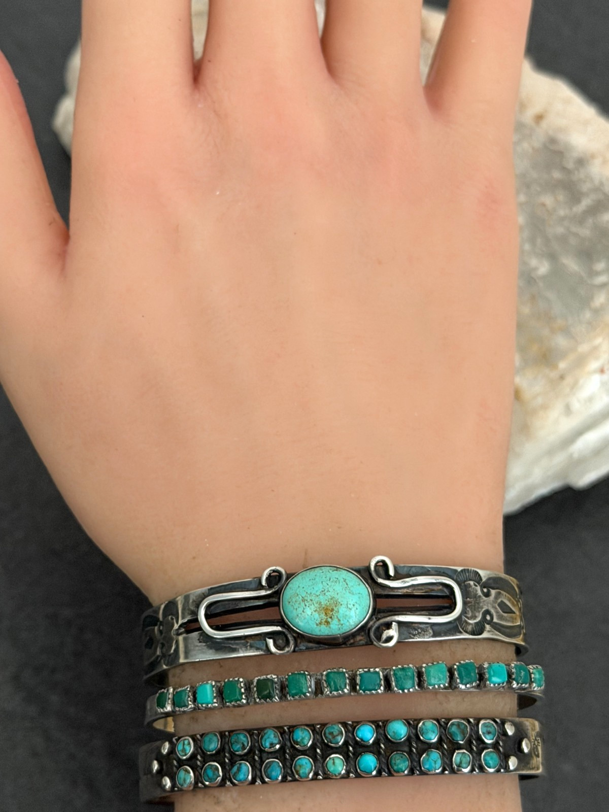 OLD Vintage Native American NAVAJO Turquoise Ingot Silver SMALL Bracelet 6 in