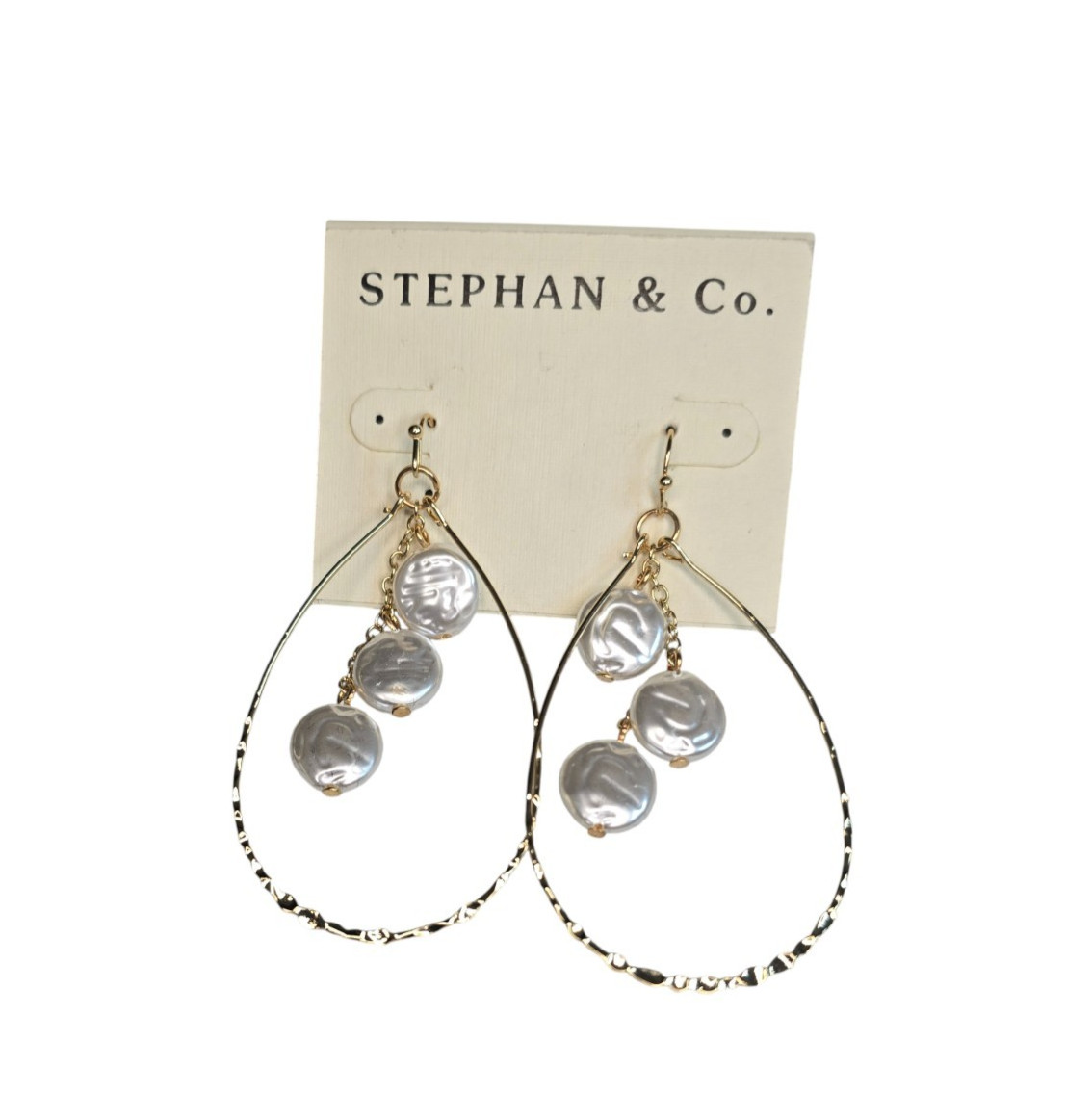 Stephan & Co Women’s Trendy Gold Plated Faux Pearl Hook Earrings NWT