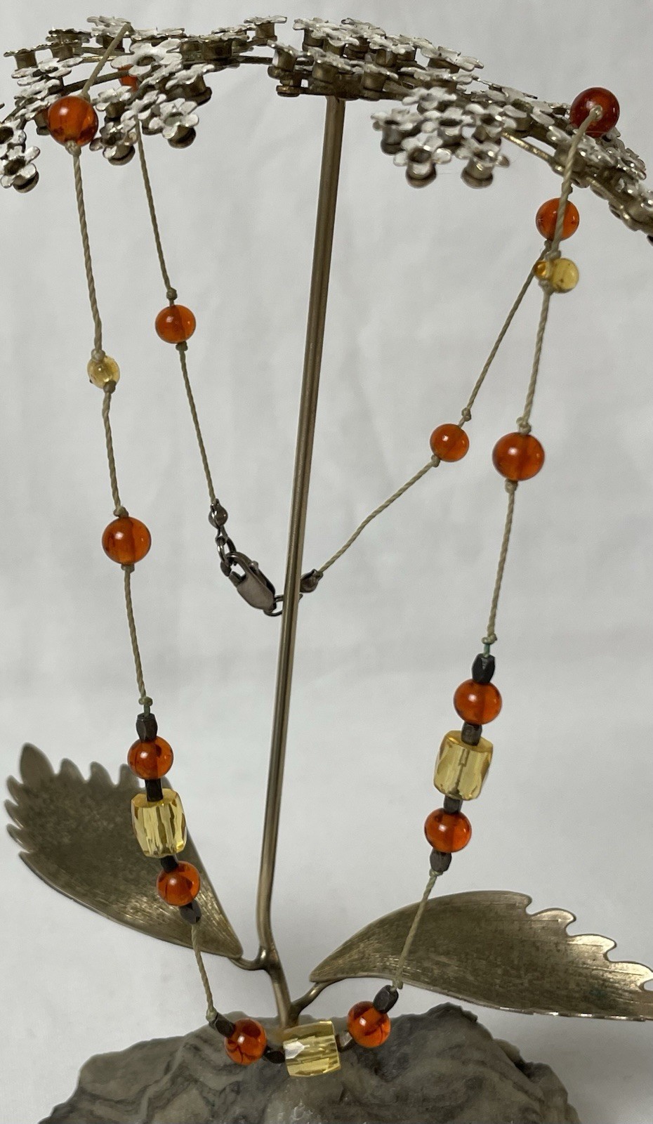 Vtg Amber Citrine Beaded Necklace 19” 925 Sterling Silver Clasp Nylon Cord 12.8g