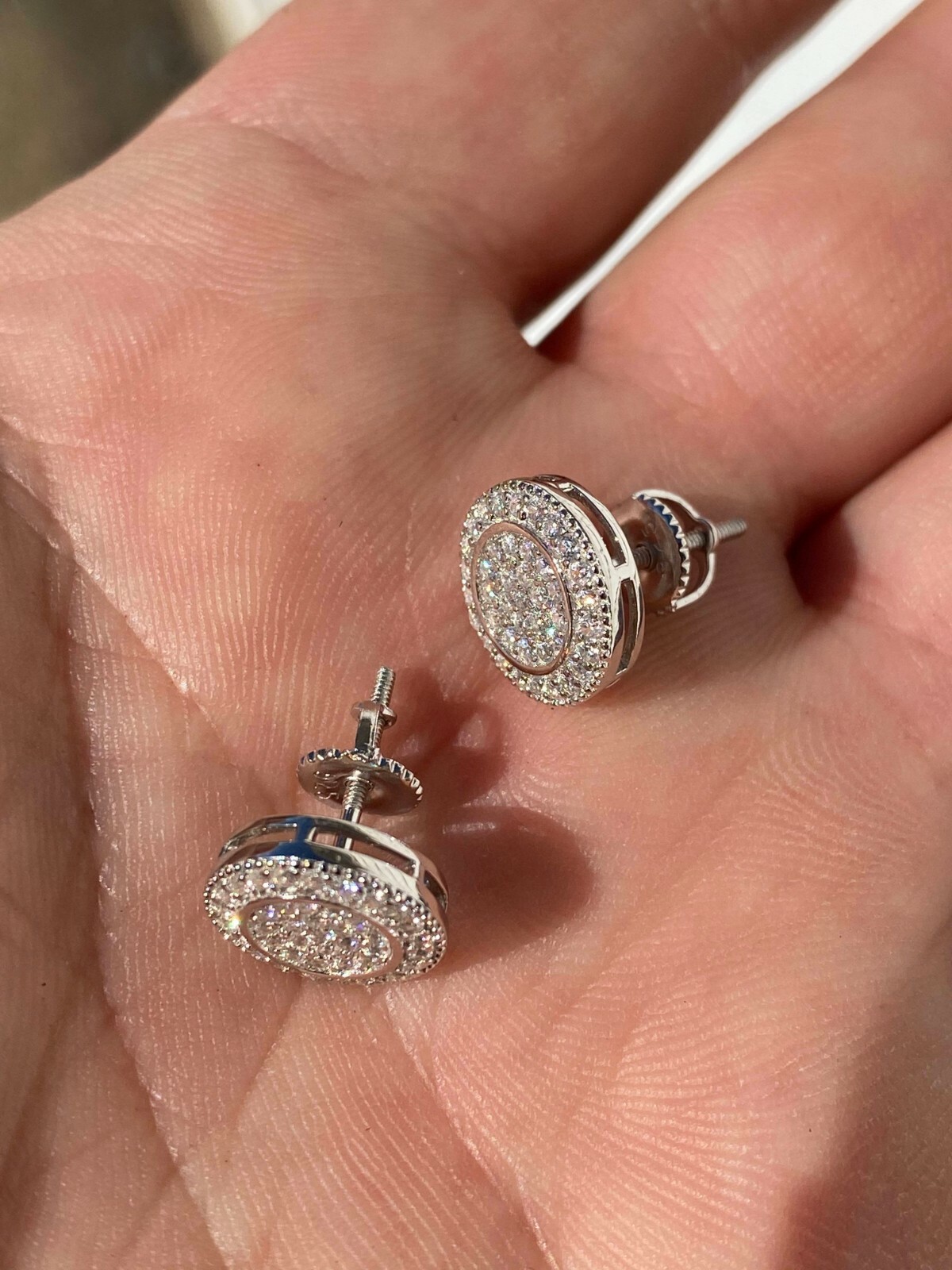 Real 925 Silver Iced Moissanite Hip Hop Men’s Earrings Studs Passes Tester