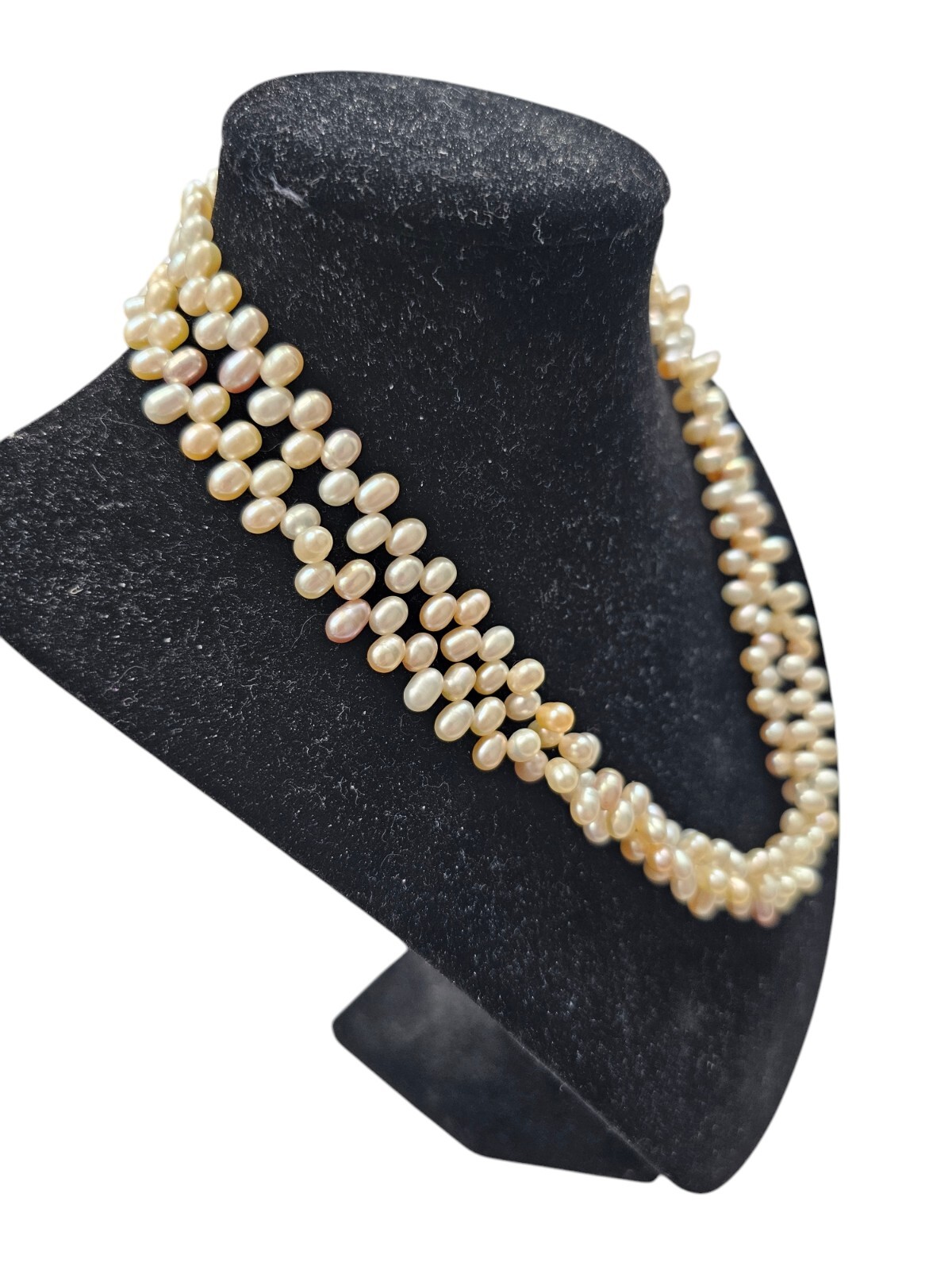Double Strand Of Small Pearls Cream & Champagne Colors 17″