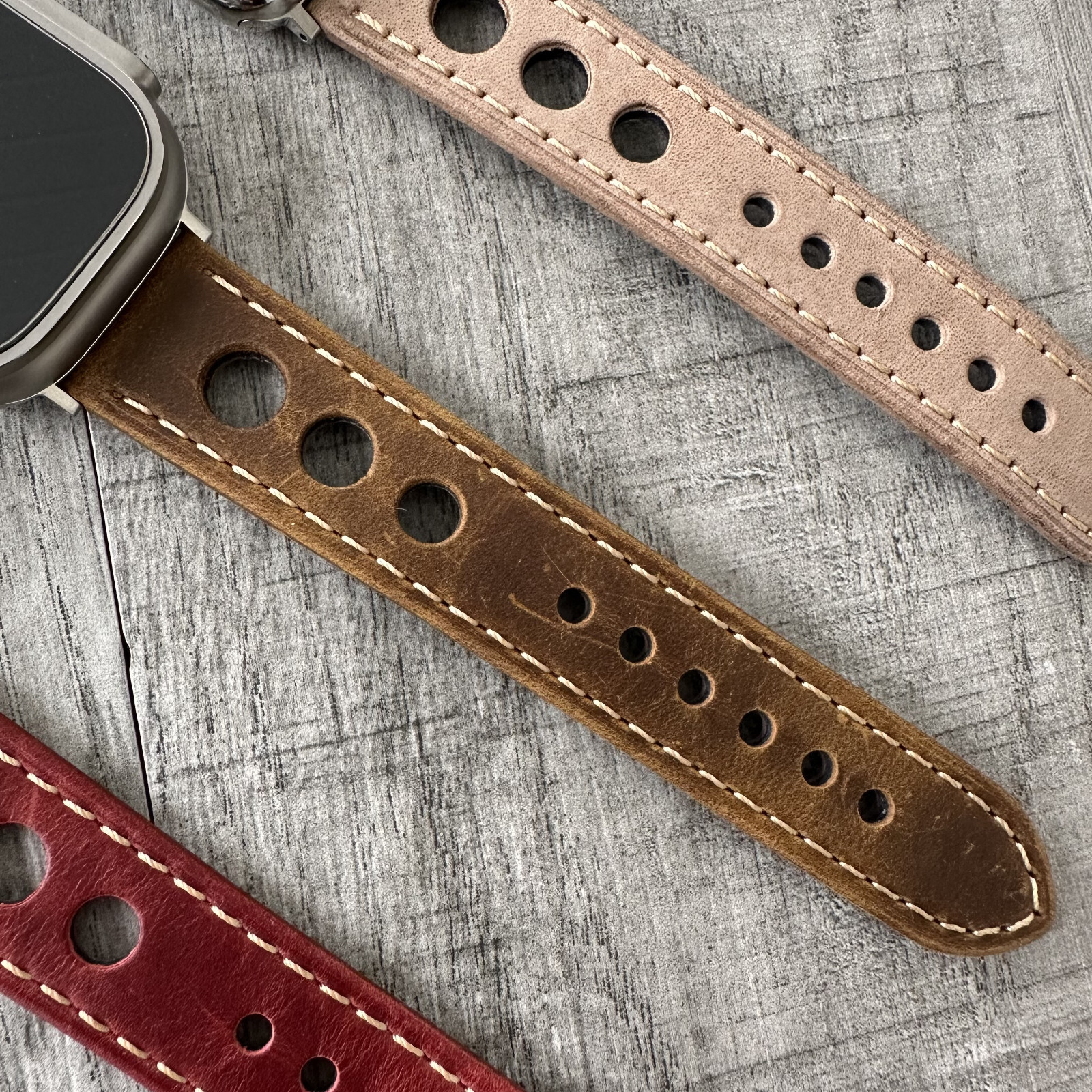 Leather Perforated Racing Rally Watch Strap Band For Apple Watch ULTRA 1 2 49mm