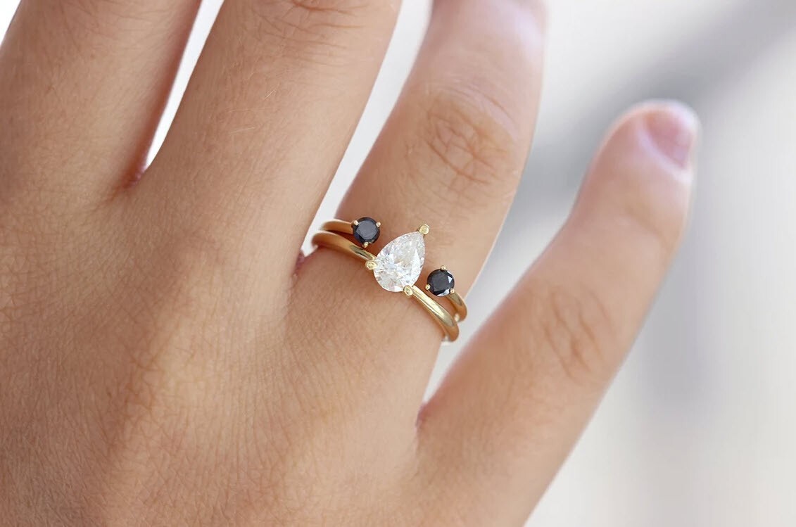 Black Diamond Cuff Ring, 18K Yellow Gold, 0.2 Carat, Size 4.5