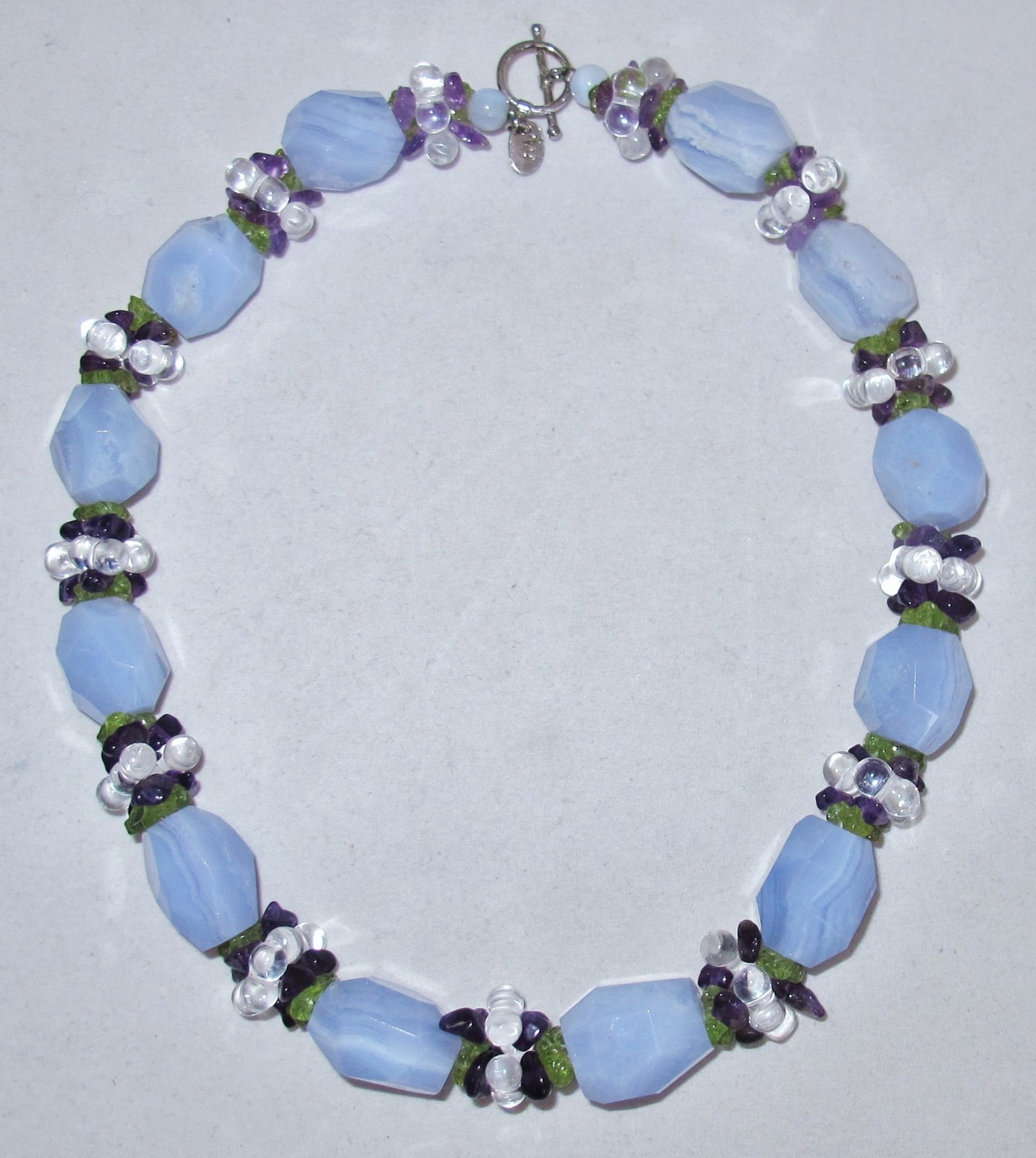 17″ Lavender Agate, Quartz, Amethyst & Peridot Bead Necklace w/ Sterling Silver