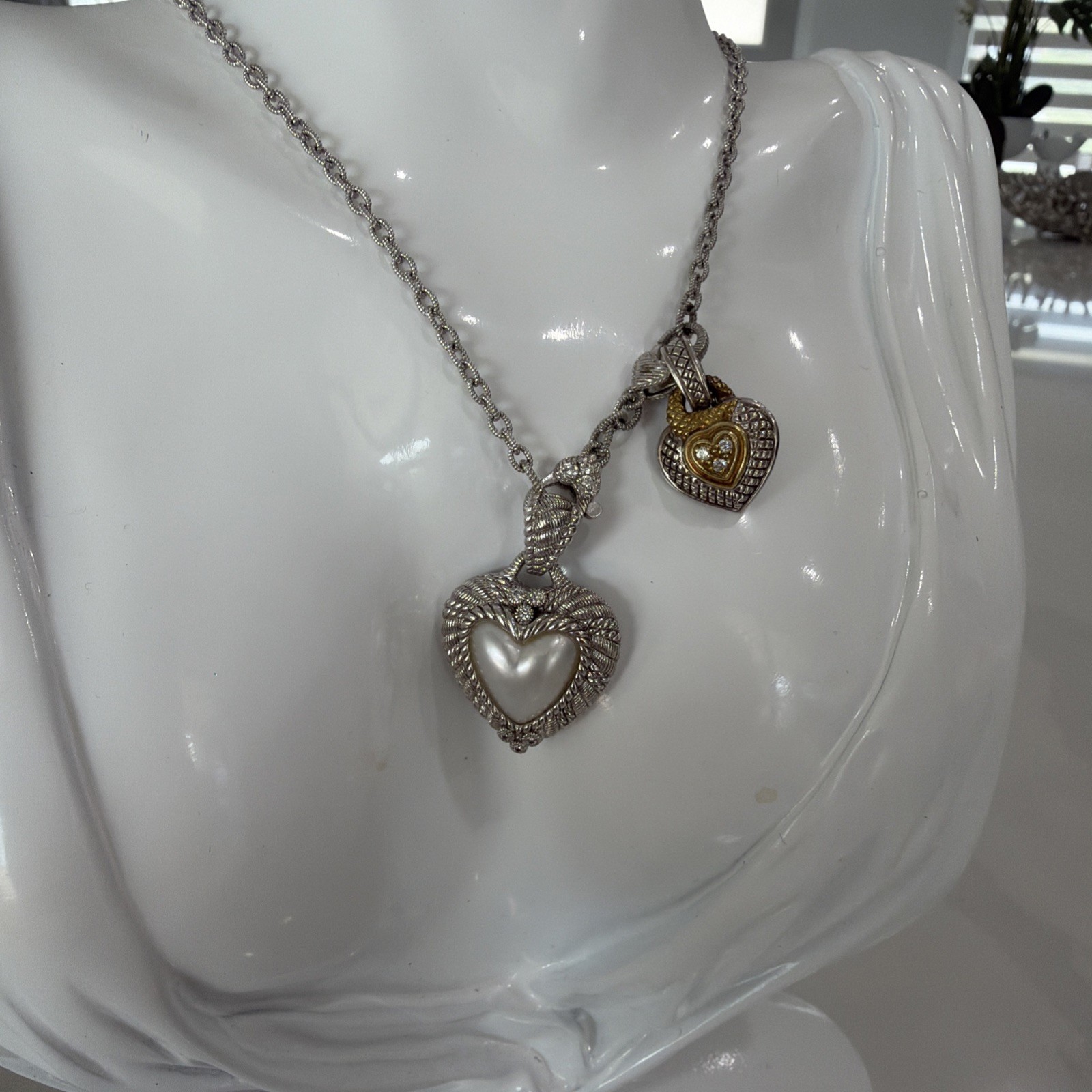 Judith Ripka Heart Pendant Purple Amethyst Multi Use Extender Necklace