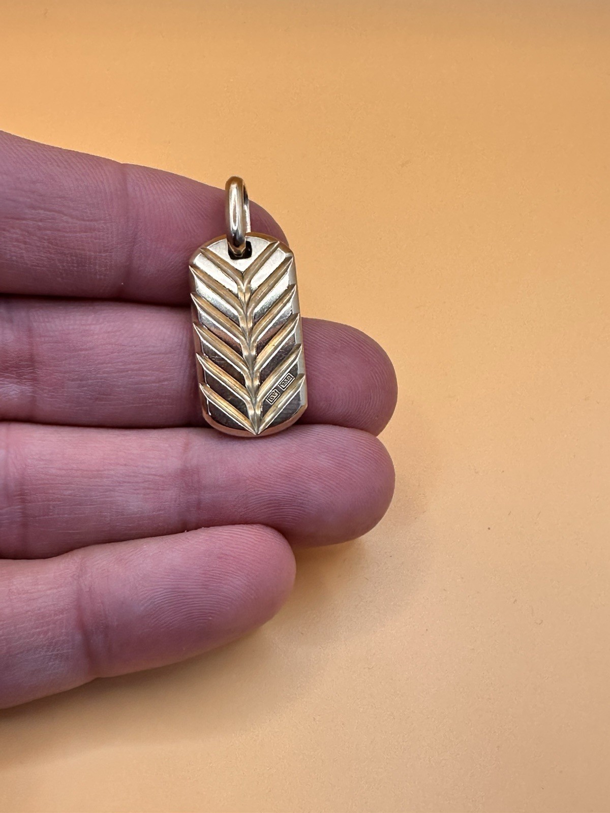 David Yurman Chevron Tag 18k Gold Pendant 27mm