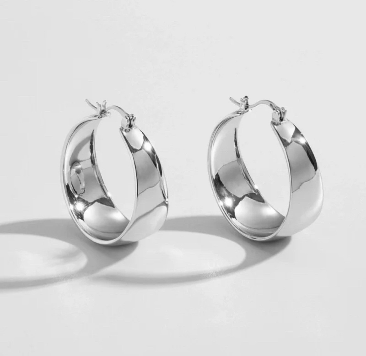 Silver Wide Hoop Earrings Women Stainless Steel