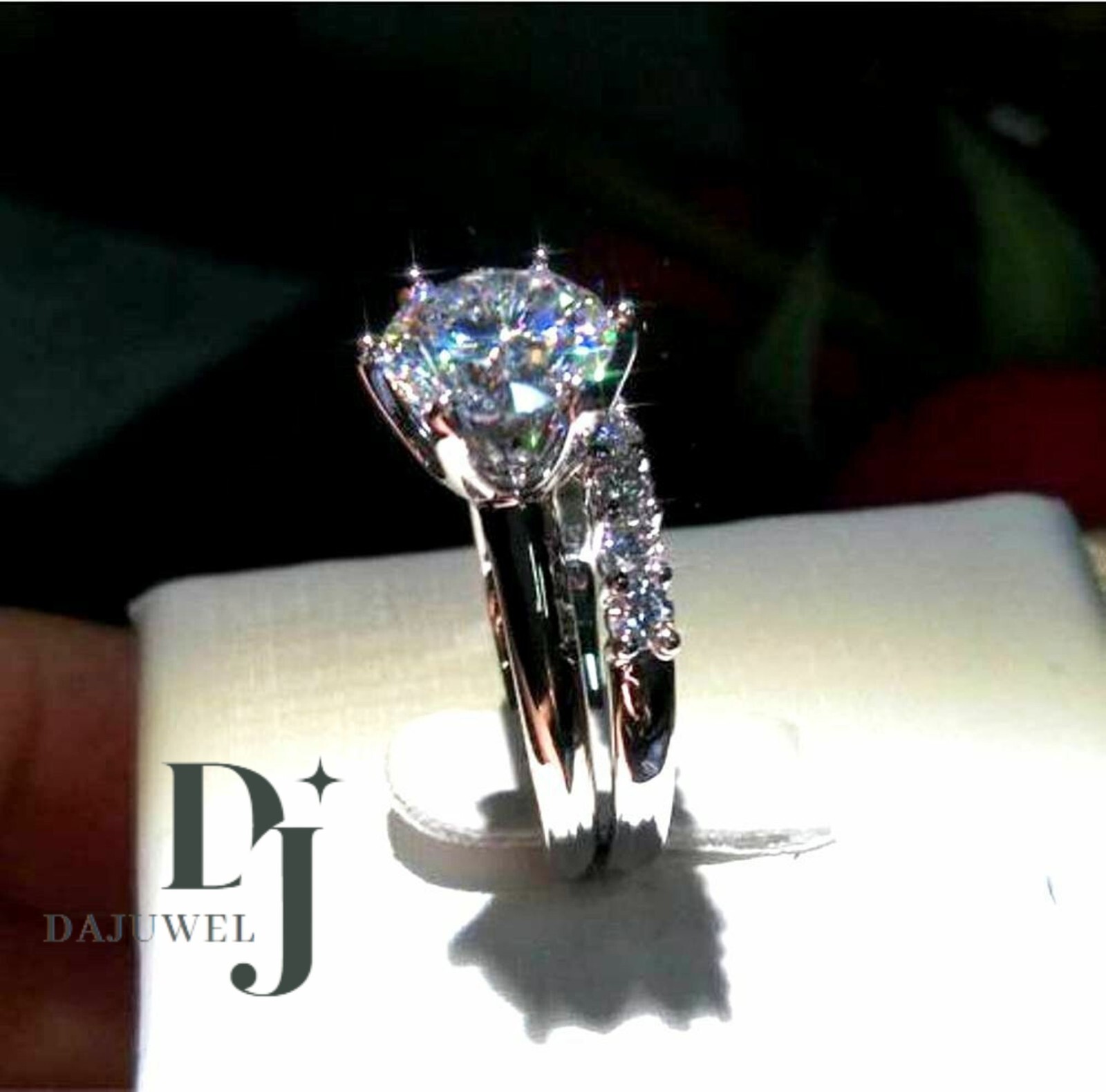 Bridal Set Moissanite Engagement Ring Solid 14K White Gold 2.50 Carat Round Cut