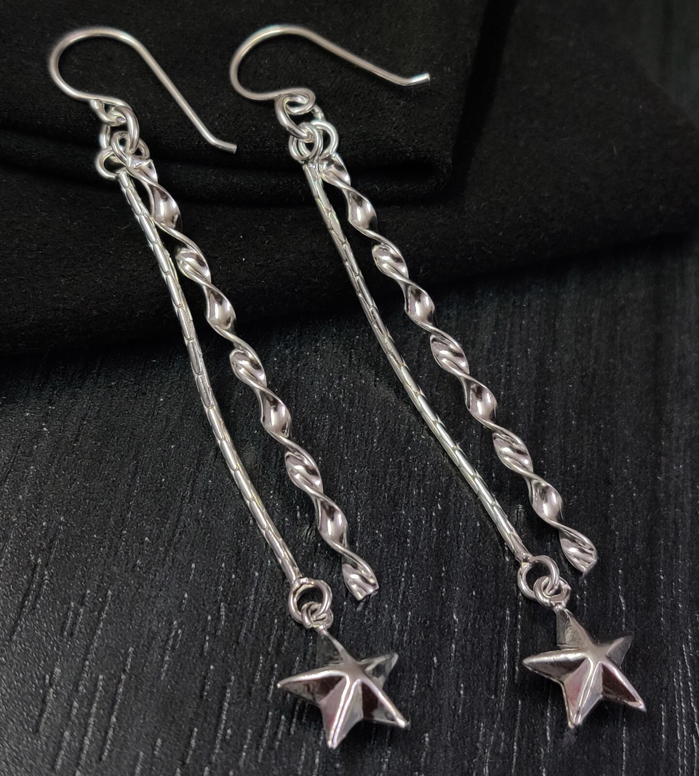 925 Silver Spiral Star Dangle Earrings Long Twisted Drop Boho Style Gift 76MM
