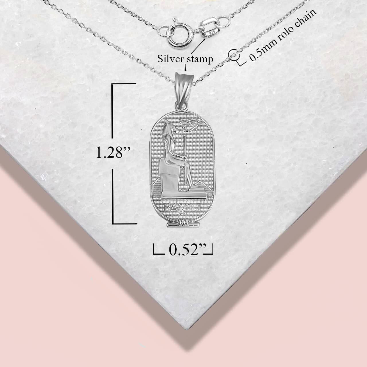 Silver Bastet Egyptian Goddess of Love, Beauty, and Protection Pendant Necklace