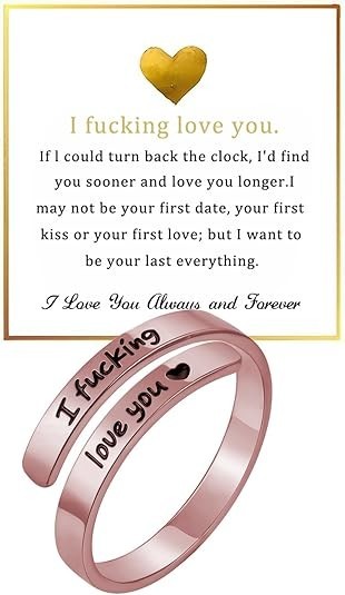 I F♡Cking Love You Ring for Women, Hope Rings Adjustable Stainless Steel Silver.